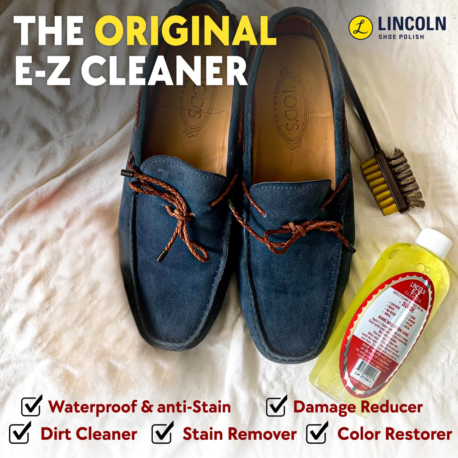 Lincoln E-Z Cleaner - All-Purpose Leather & Fabric Cleaner, 8oz, Yellow, Model 13 - Removes Dirt & Salt Stains, Made in USA
