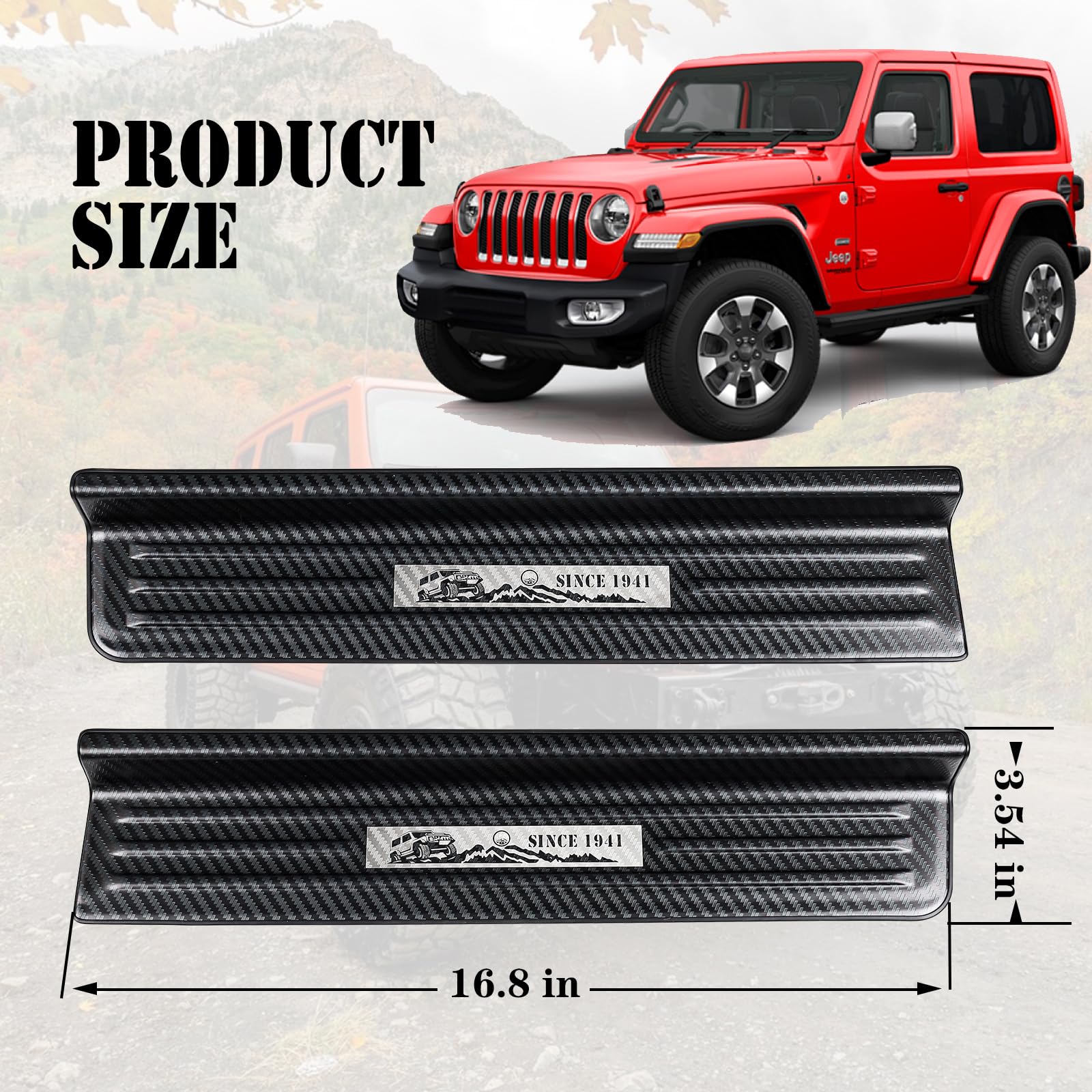 Rowa Door Sill Guards Compatible With Jeep 2018-2025 Wrangler Jl Jlu & 2020-2025 Gladiator Jt, Carbon Fiber Pattern 304 Stainles