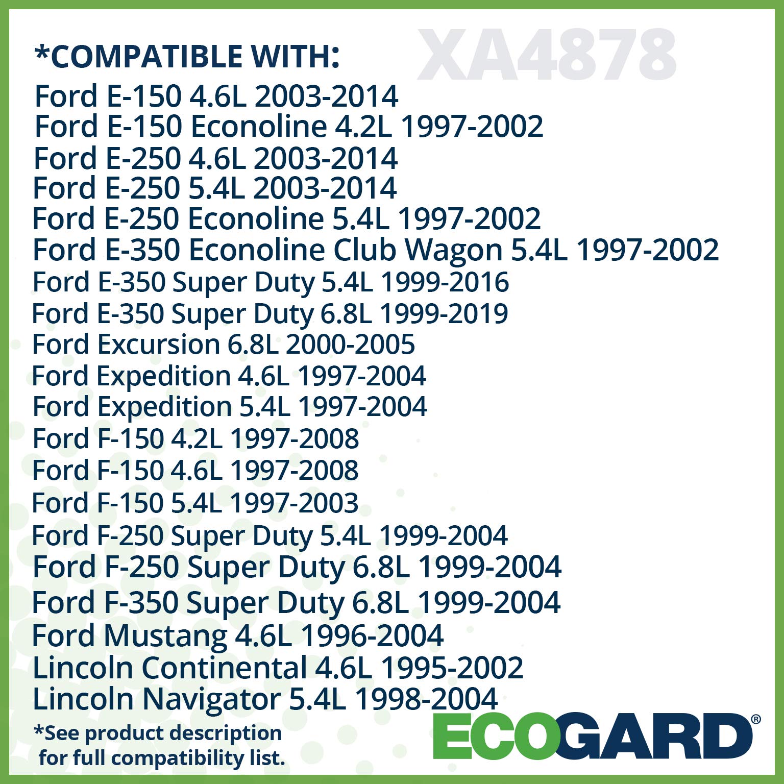 Ecogard Xa4878 Premium Engine Air Filter Fits Ford F-150 4.6L 1997-2008, F-150 5.4L 1997-2003, F-150 4.2L 1997-2008, Expedition
