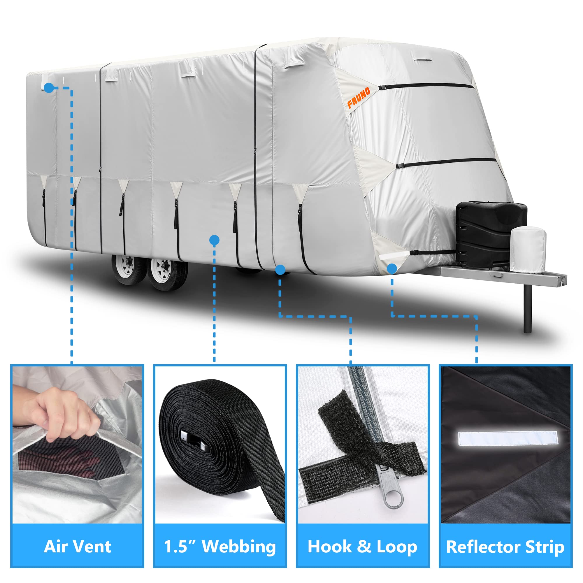 Fruno Oxford Fabric Travel Trailer Cover Rv Cover 30'-33' Waterproof Rip-Resistant Anti-Uv Camper Cover For Winter Snow