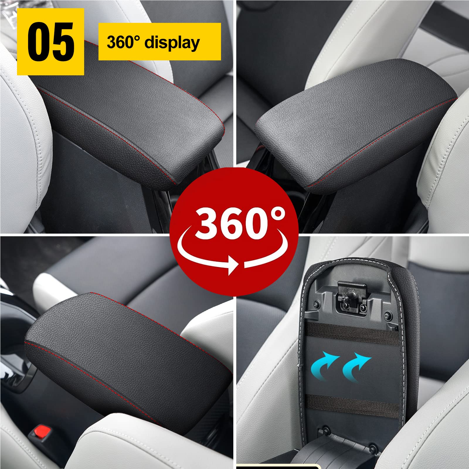 AOMSAZTO Black Armrest Console Cover for Toyota Corolla 2014-2019 with Red Stitching