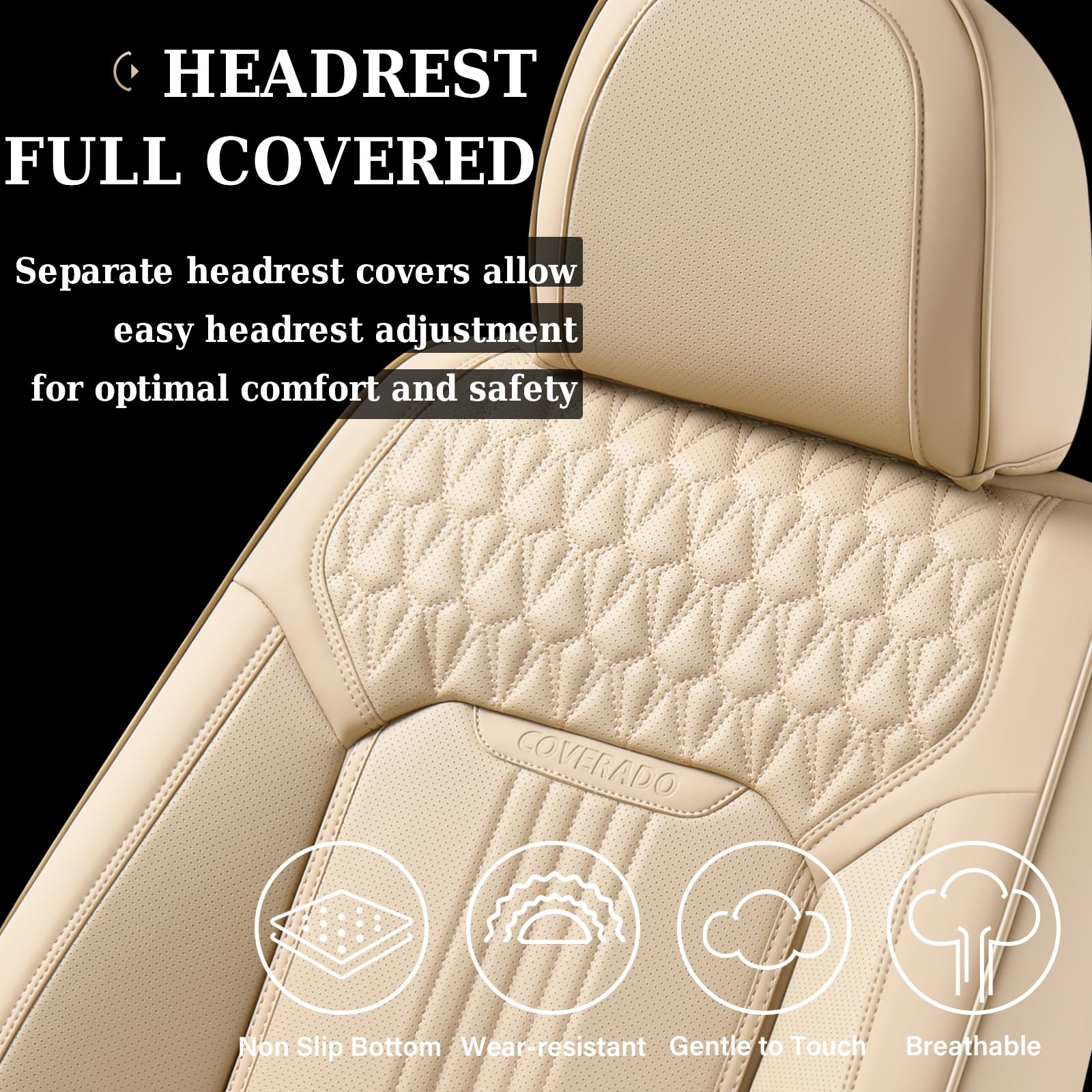 Coverado Seat Covers, Car Seat Covers Full Set, Beige Car Seat Cover, Car Seat Covers Front Seats Back Seat Cover, Waterproof Ca