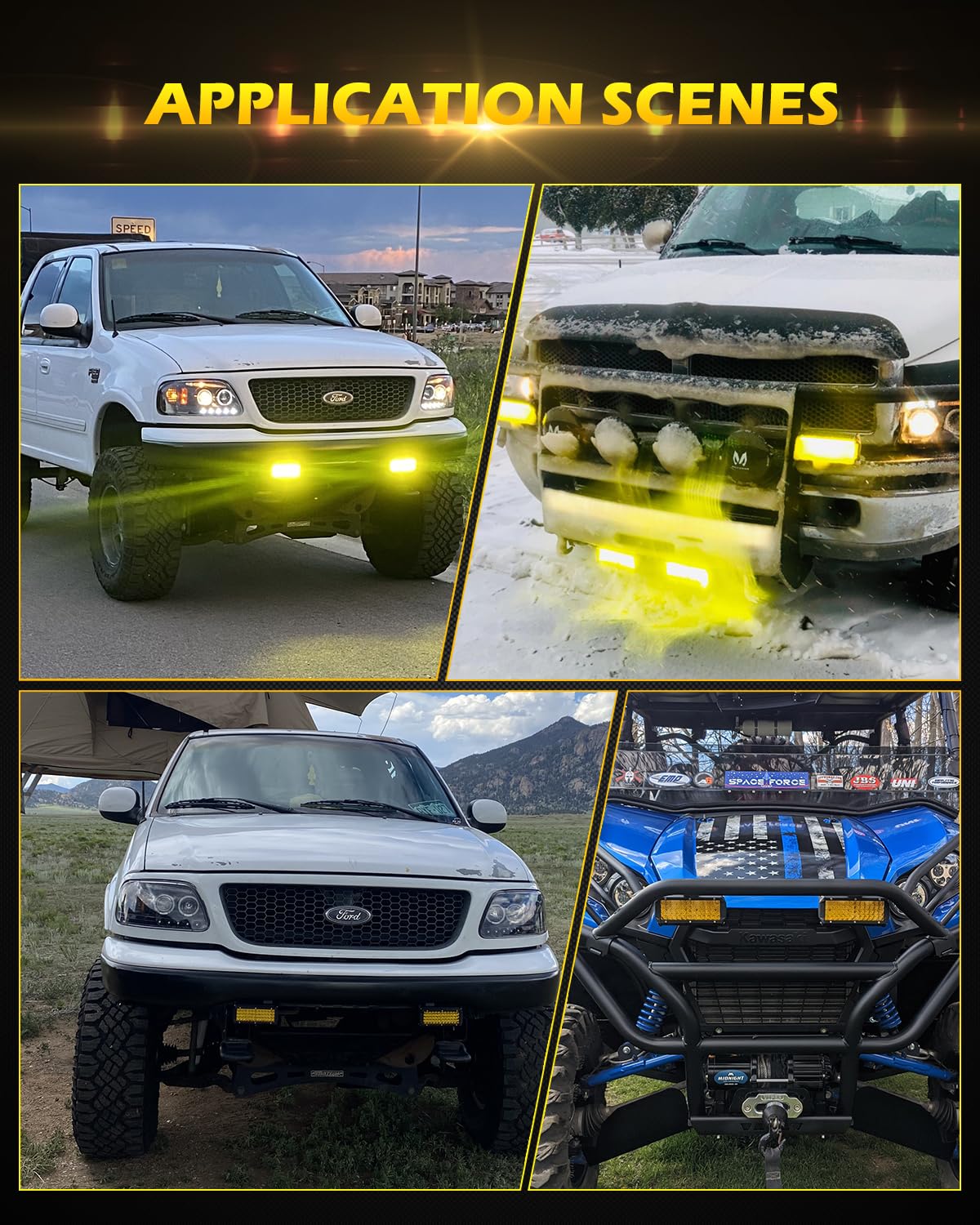 Amber Fog Lights 7 Inch 2Pcs Yellow 144W Led Light Bar Spot Beam Led Light Bar For Truck 11,520 Lm Quad Row Led Work Light Compa