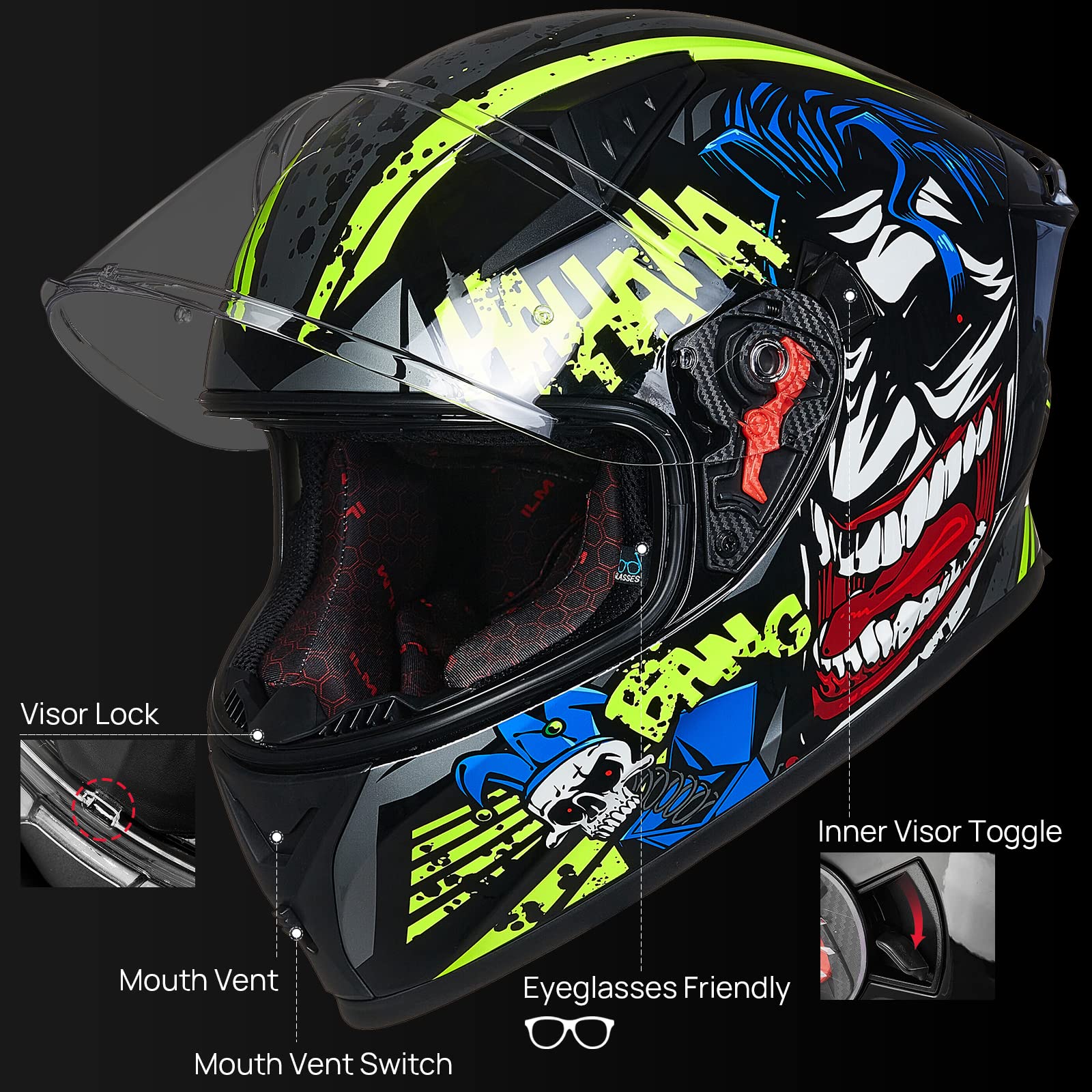 Ilm Motorcycle Helmet Full Face With Pinlock Compatible Clear&Tinted Visors And Fins Street Bike Motocross Casco Dot Model Z501(Surprise Yellow, Xx-Large)