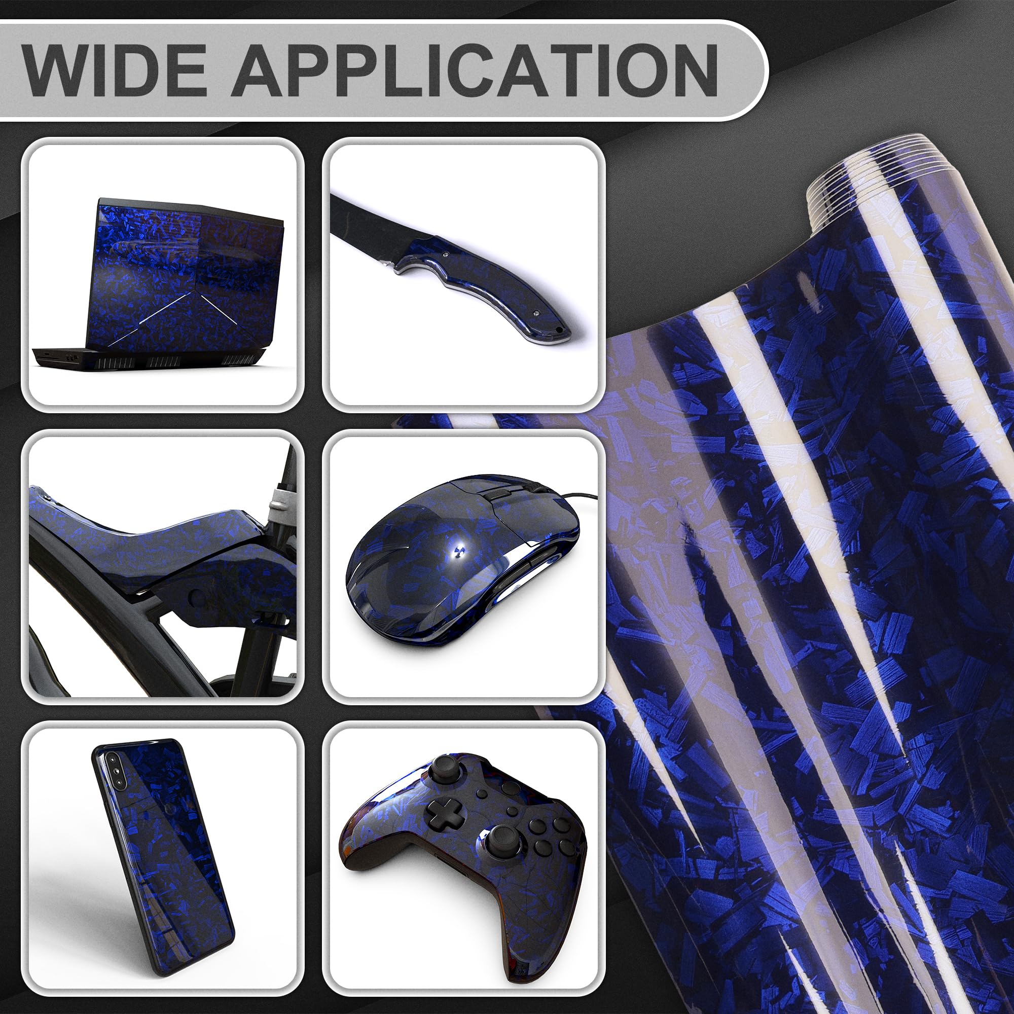 Lypumso Blue Forged Carbon Fiber Vinyl Wraps, Car Wraps Vinyl Rolls For Diy Use, High Gloss Self-Adhesive Stickers For Auto Inte