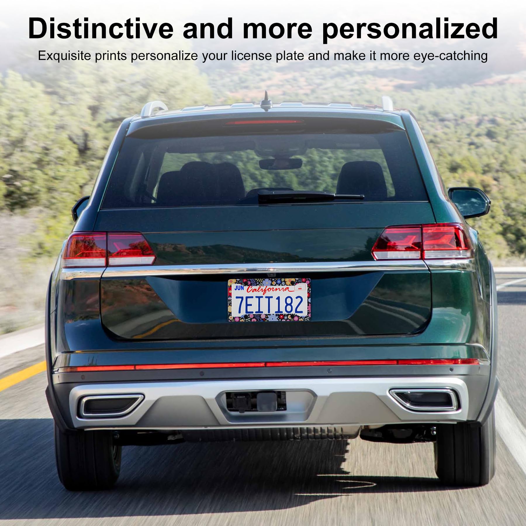 Alpmosn 2Pcs Colorful Floral License Plate Frames, 4 Holes Flowers Car License Plate Cover With Screw Washers And Cap, Car Exter