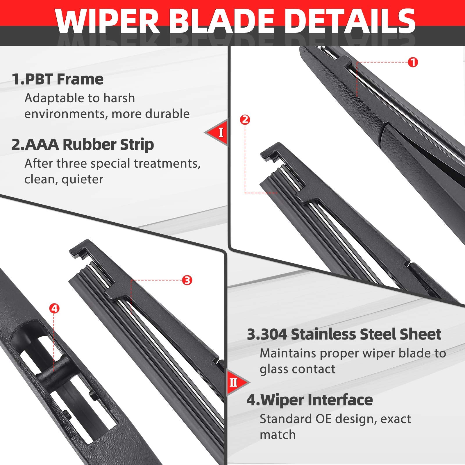 OTUAYAUTO Rear Windshield Wiper Arm Blade Set for Honda Pilot 2009-2015, Rubber, OEM Style