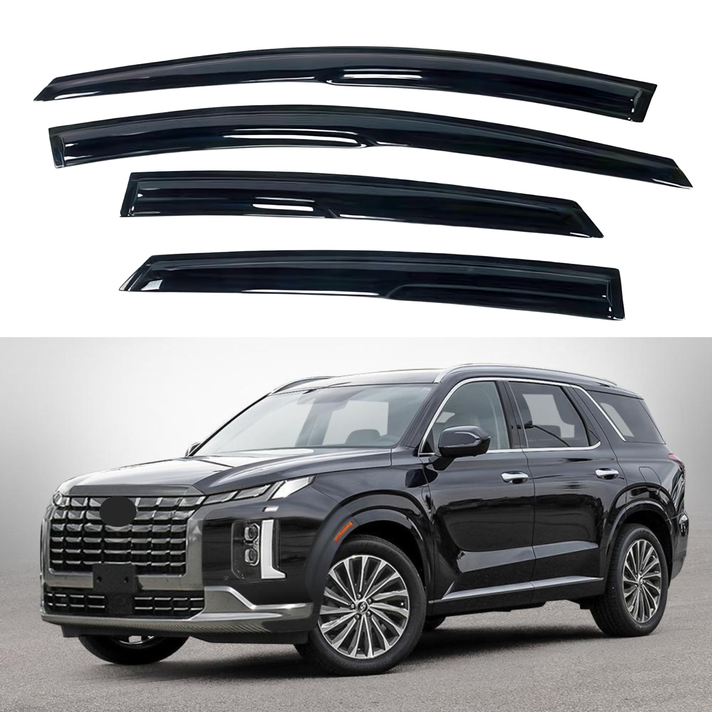 Ig Window Visor For Hyundai Palisade 2020-2024, Rain Guard Tape-On Extra Durable Sun Wind Side Vent Window Deflector Mugen Style