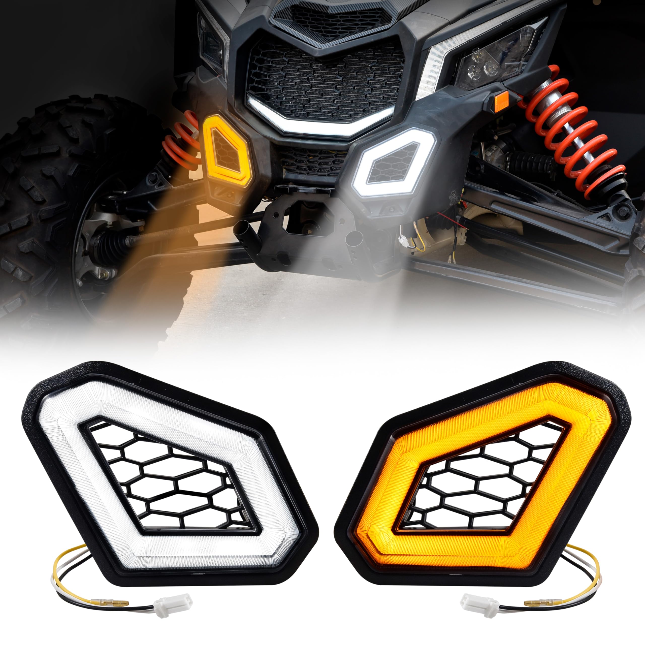 Utvsxpert Led Front Fang Accent Lights For Maverick X3 17-24, Led Front Fascia Signature Accent Turn Signal Auxiliary Spot Light Grill Lamp For Can Am Maverick X3 Max Turbo R Rr 2017-2024 Accessories