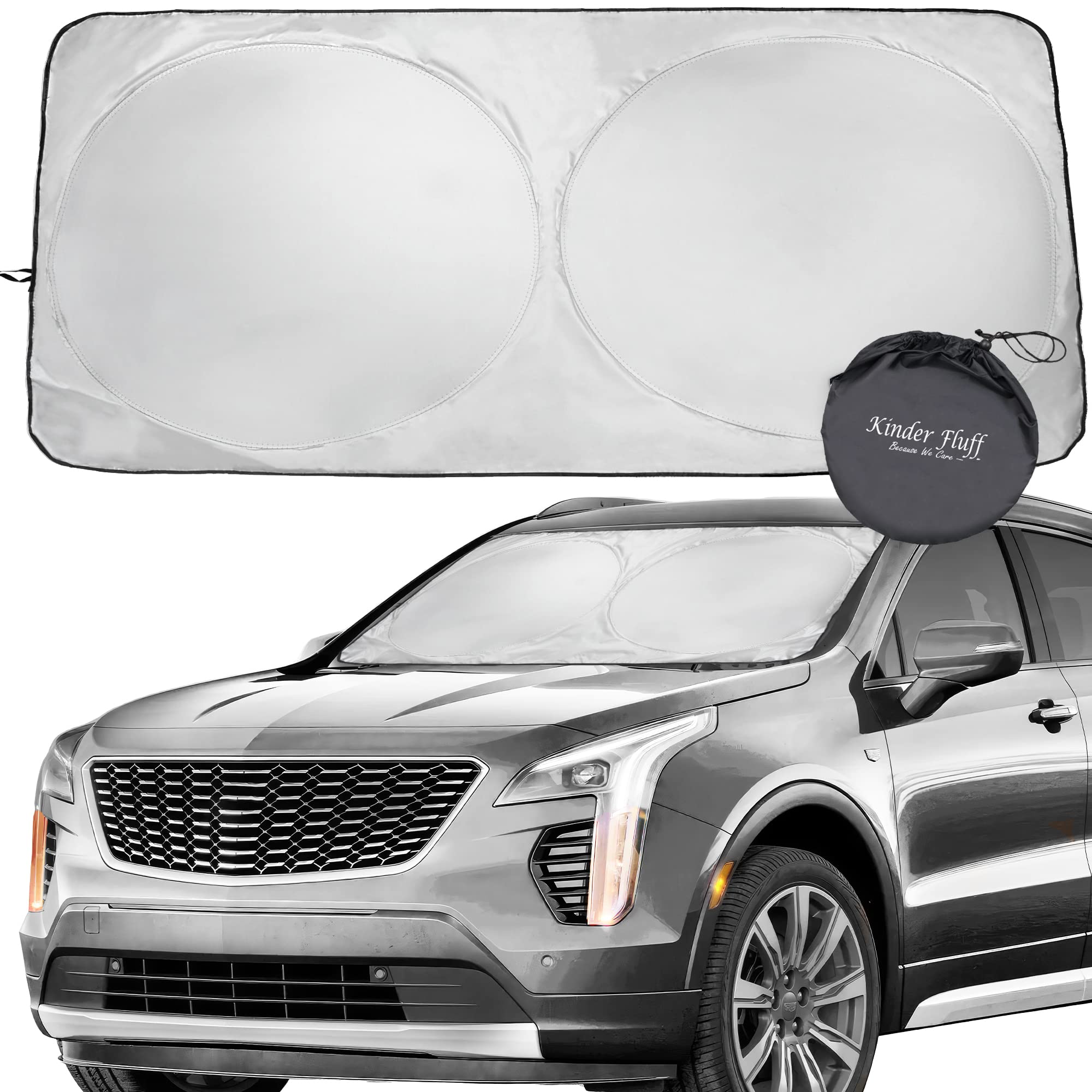 Kinder Fluff Windshield Sun Shade -The Only Certified Car Window Shades Blocking 99.9% Uvr-210T Automotive Window Sunshades As C