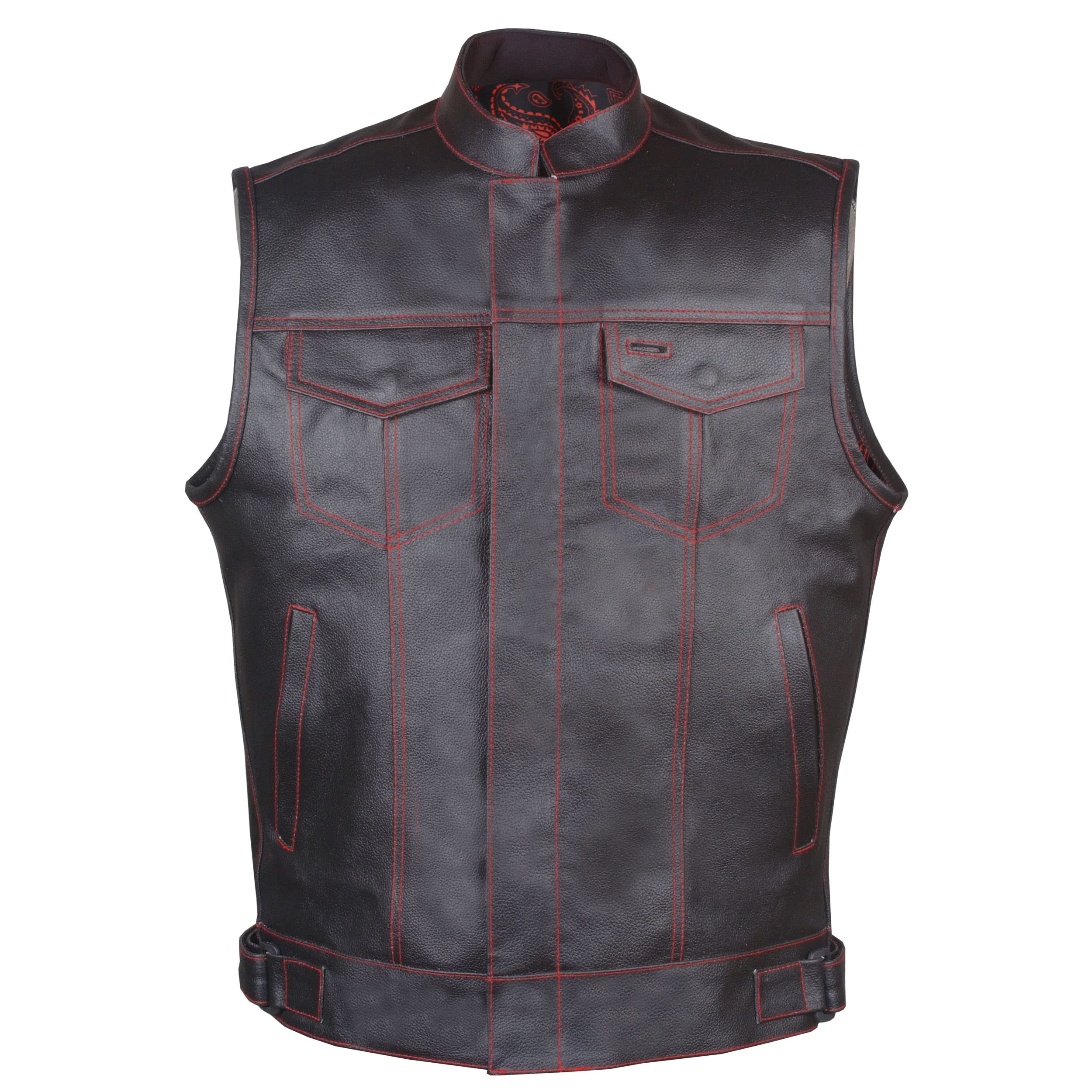 Soa Men 'S Premium Leather Motorcycle Vest With Biker Club Concealed Carry Gun Pockets W/Armor Paisley Red S