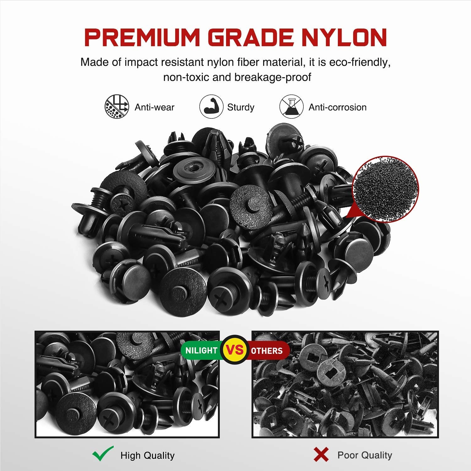 Nilight 190 Pcs Car Retainer Clips Fastener Remover 18 Most Popular Sizes Applications Auto Push Pin Rivets Set -Door Trim Panel