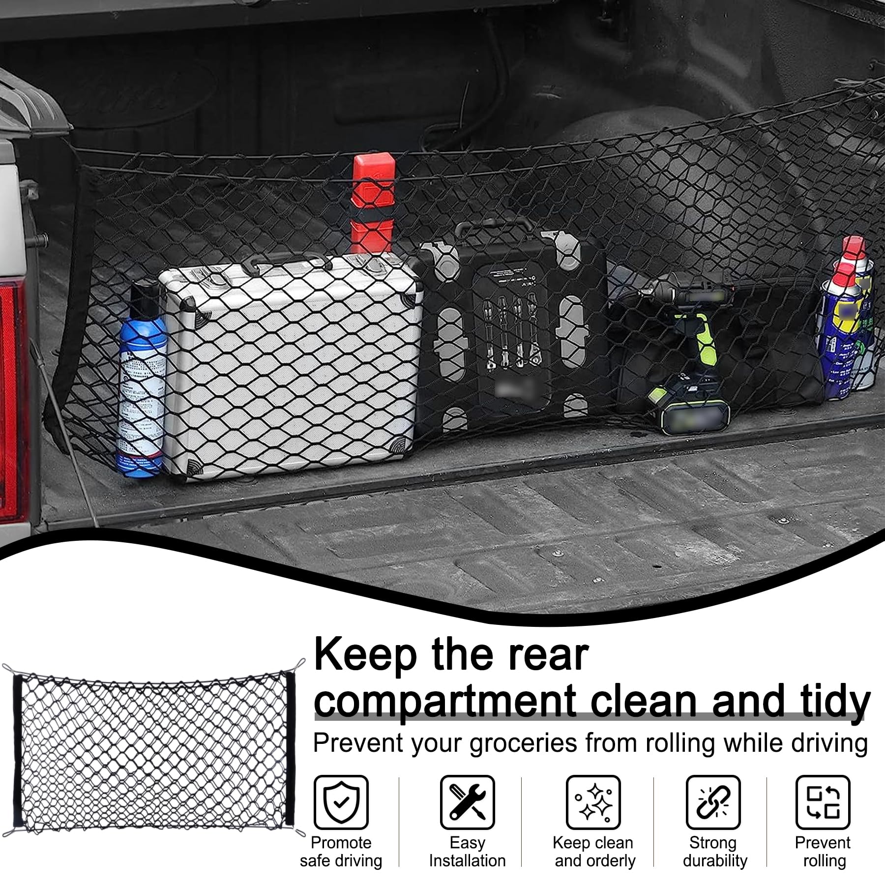Amiss 2 Packs Cargo Net Stretchable, Adjustable Trunk Storage Net With Hook, Accessories For Pickup Bed Divider Organizer And St