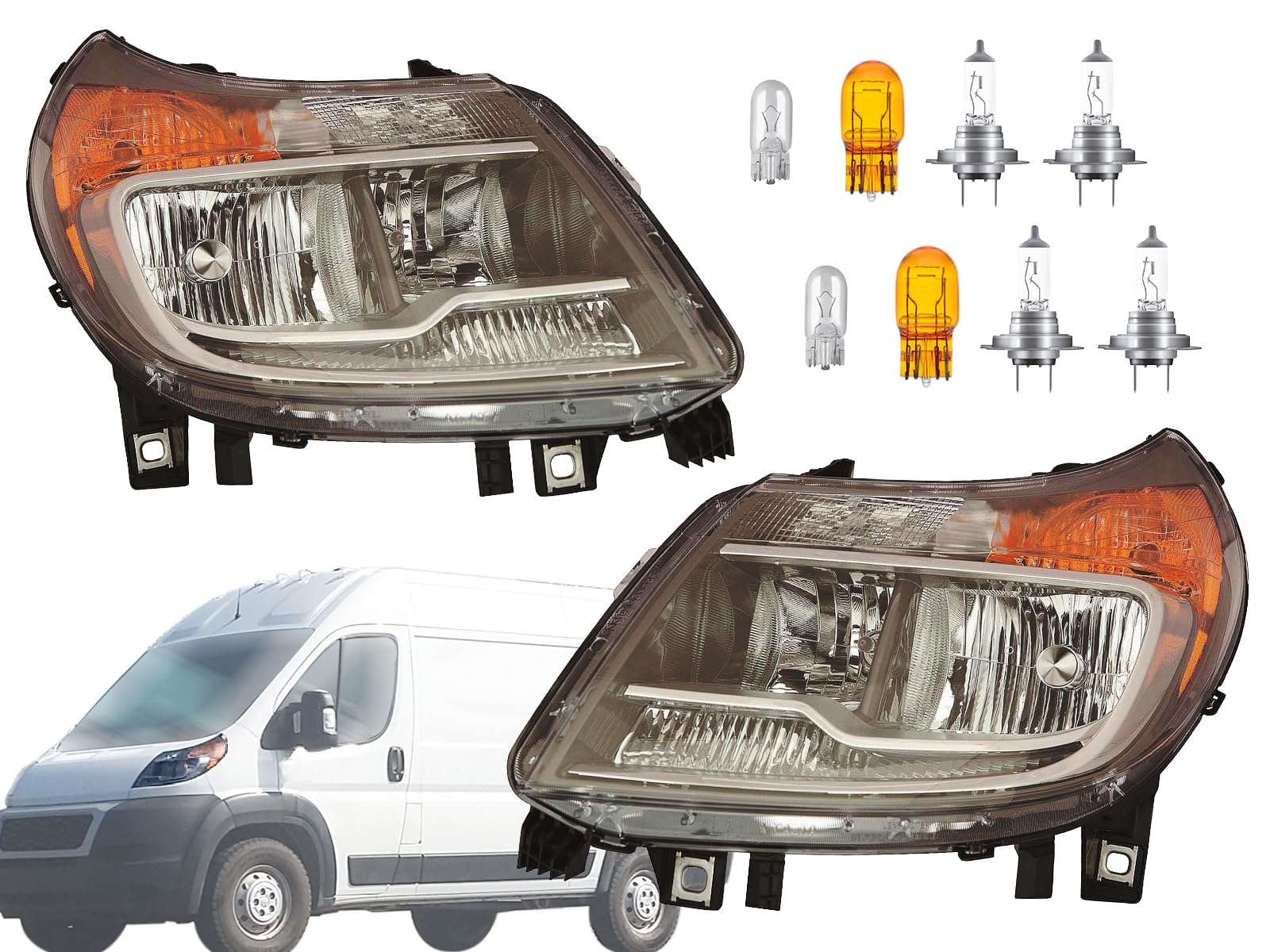 Auto Parts Avenue APA Replacement Head Light with DRL with Bulb for 2014-2022 ProMaster Cargo Van 1500 2500 3500 CH2503291 CH250