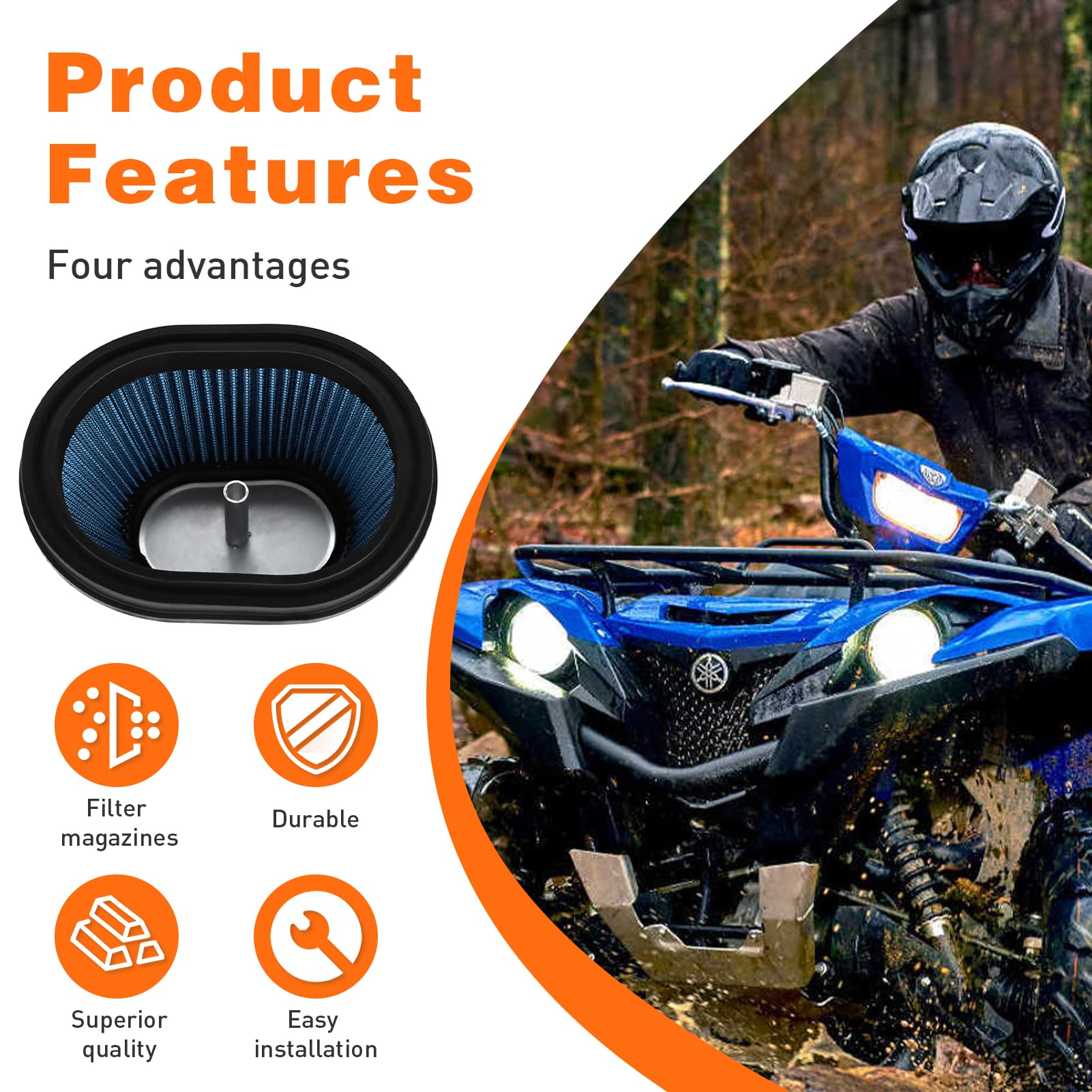 2XJ-14451-00-00 Air Filter Replacement for Yamaha Blaster 200 YFS200 88-06 Breeze 125 YFA125 89-04 Grizzly 125 YFM125 04-13 Rapt