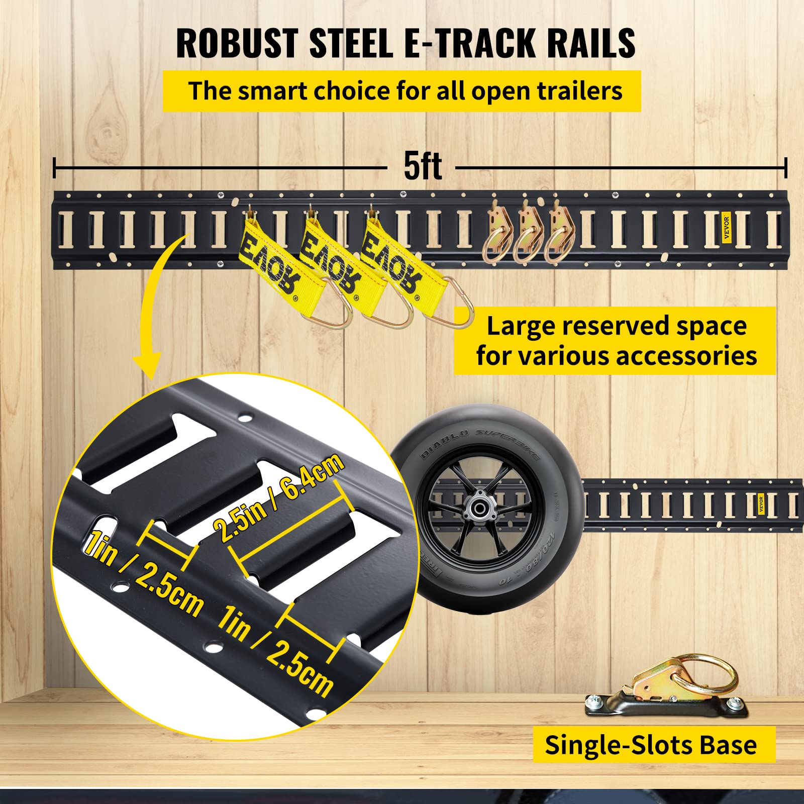 VEVOR E Track Tie-Down Rail Kit, 30PCS 5FT Steel Rails, Powder Coated Black, Includes O Rings & Tie-Offs, for Cargo & Motorcycles