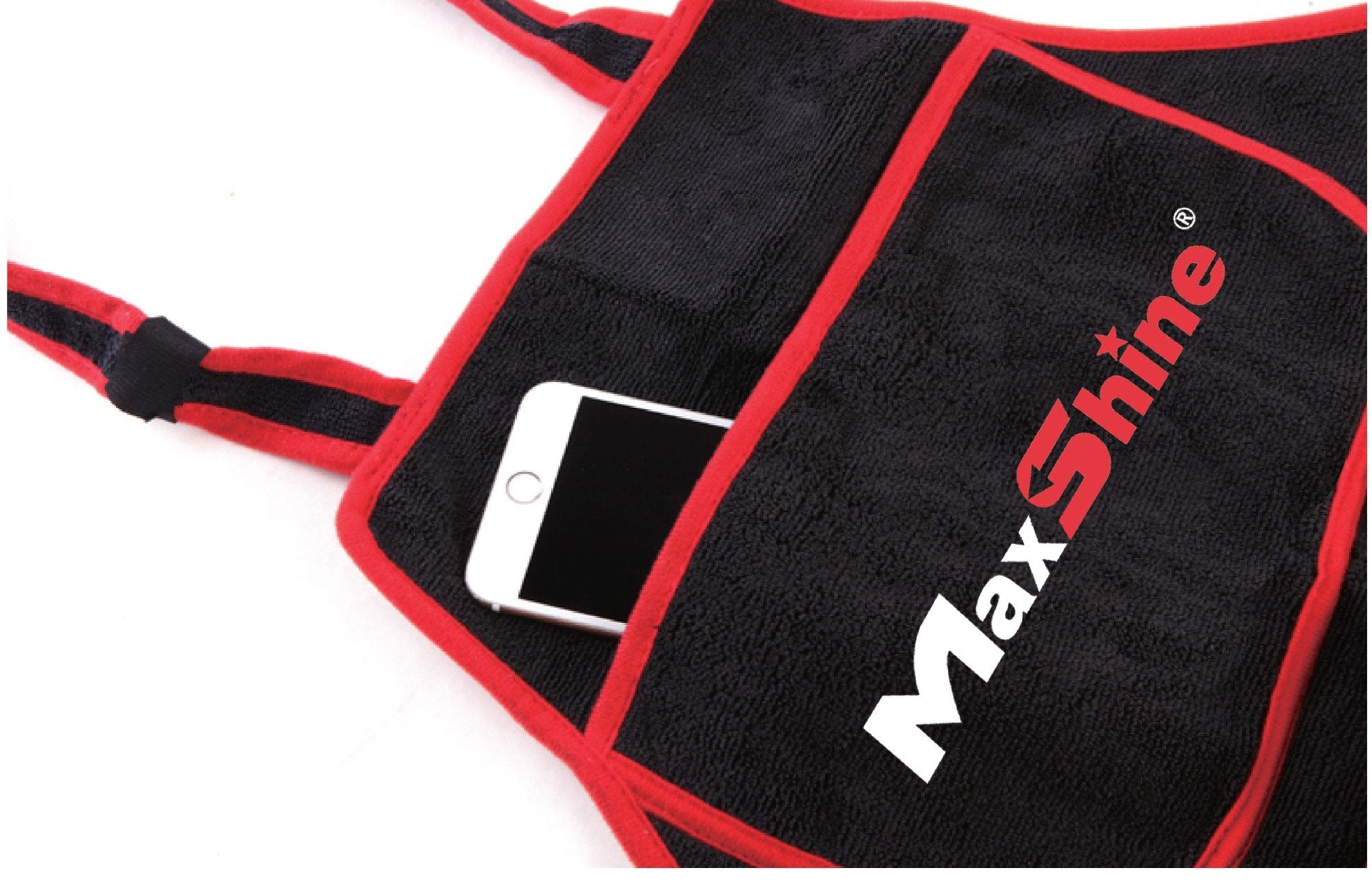 Maxshine Adjustable Microfiber Detailing Apron - 330GSM Waterproof Cloth, Black, Model 7011001, Washable & Reusable for Car Detailing