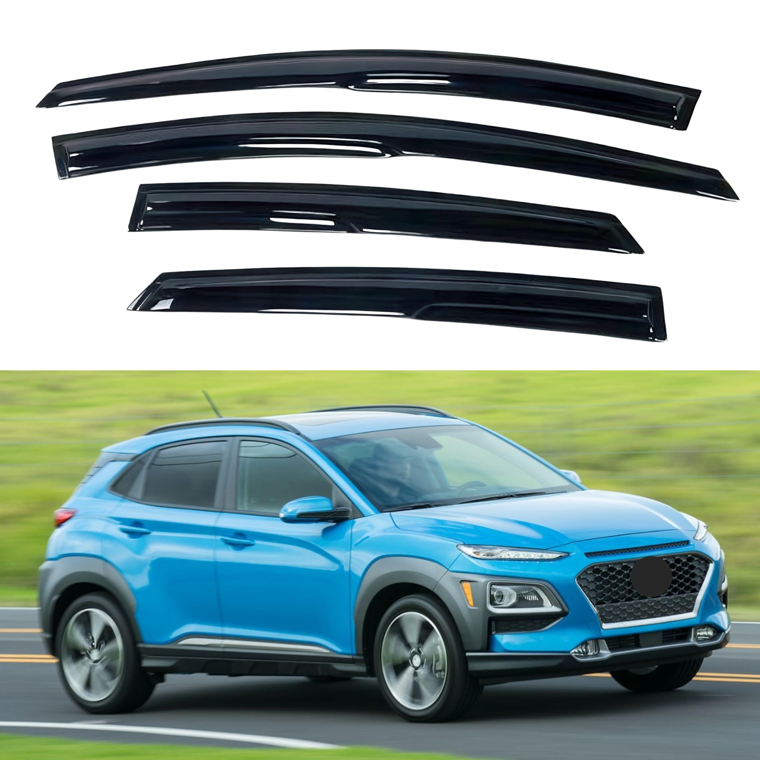 Ig Window Visor For Hyundai Kona 2018-2023, Rain Guard Tape-On Extra Durable Sun Wind Side Vent Window Deflector Mugen Style, 20