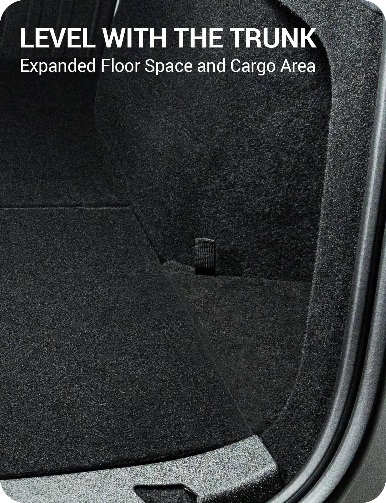 BASENOR Trunk Organizer for 2025 2026 Tesla Model Y, Black, Carpeted Lid, Juniper Interior, Rear Side Storage Bins
