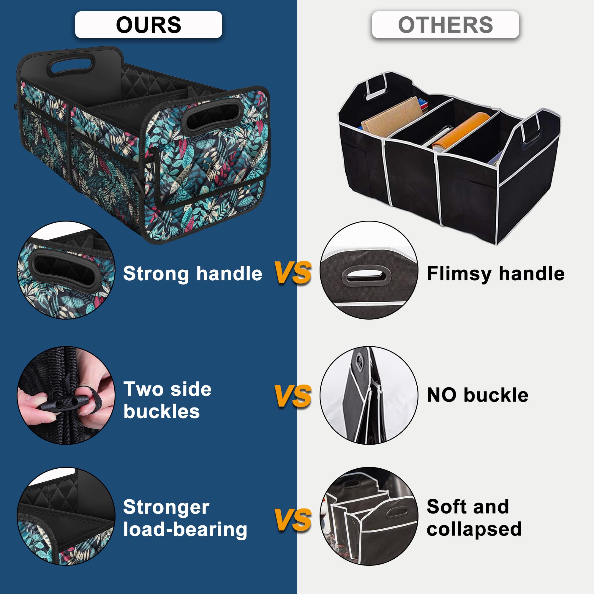 Deosk Car Trunk Organizer, 50L Collapsible 600D Waterproof Polyester, Medium, Leaves