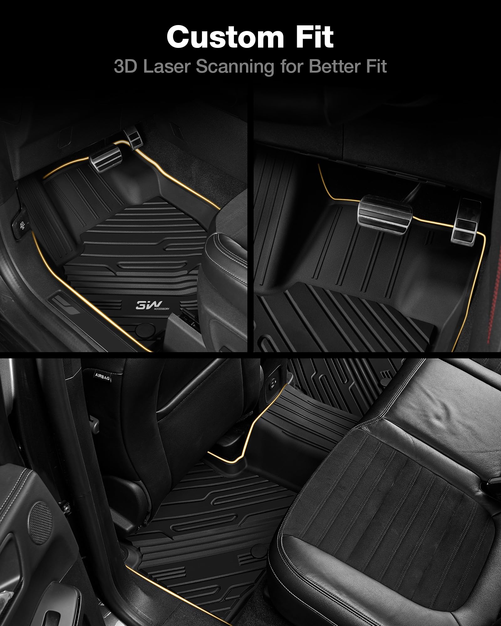 3W Floor Mats Fit For Ford Escape 2020-2024 2025 (Not For Hybrid), Tpe All Weather Custom Fit Floor Liner For Ford Escape 1St An