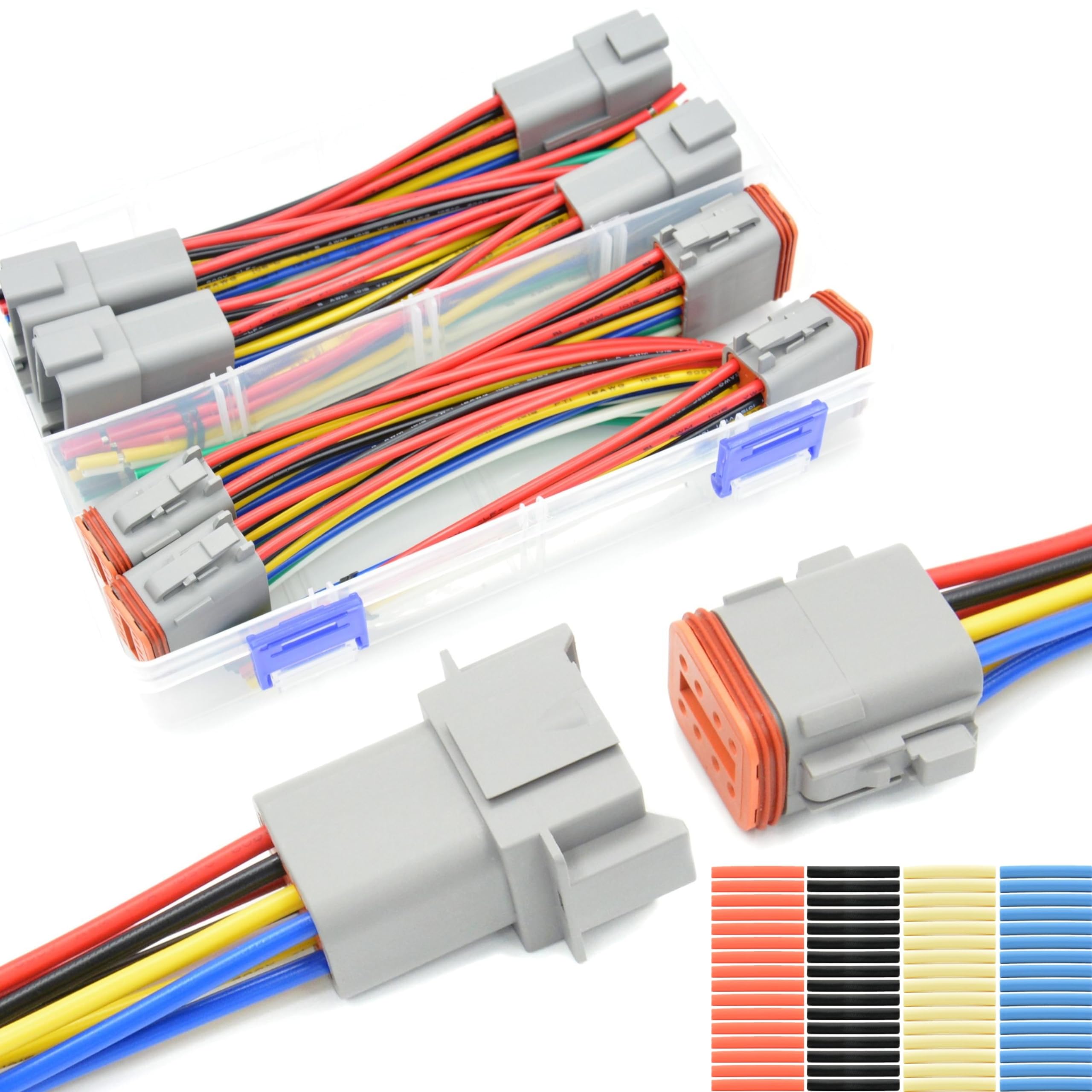 ALFOCI 4 Set 12 Pin DT Connector Waterproof Automotive Electrical Butt Connector 16 AWG Wire Connectors Kit with Waterproof Heat