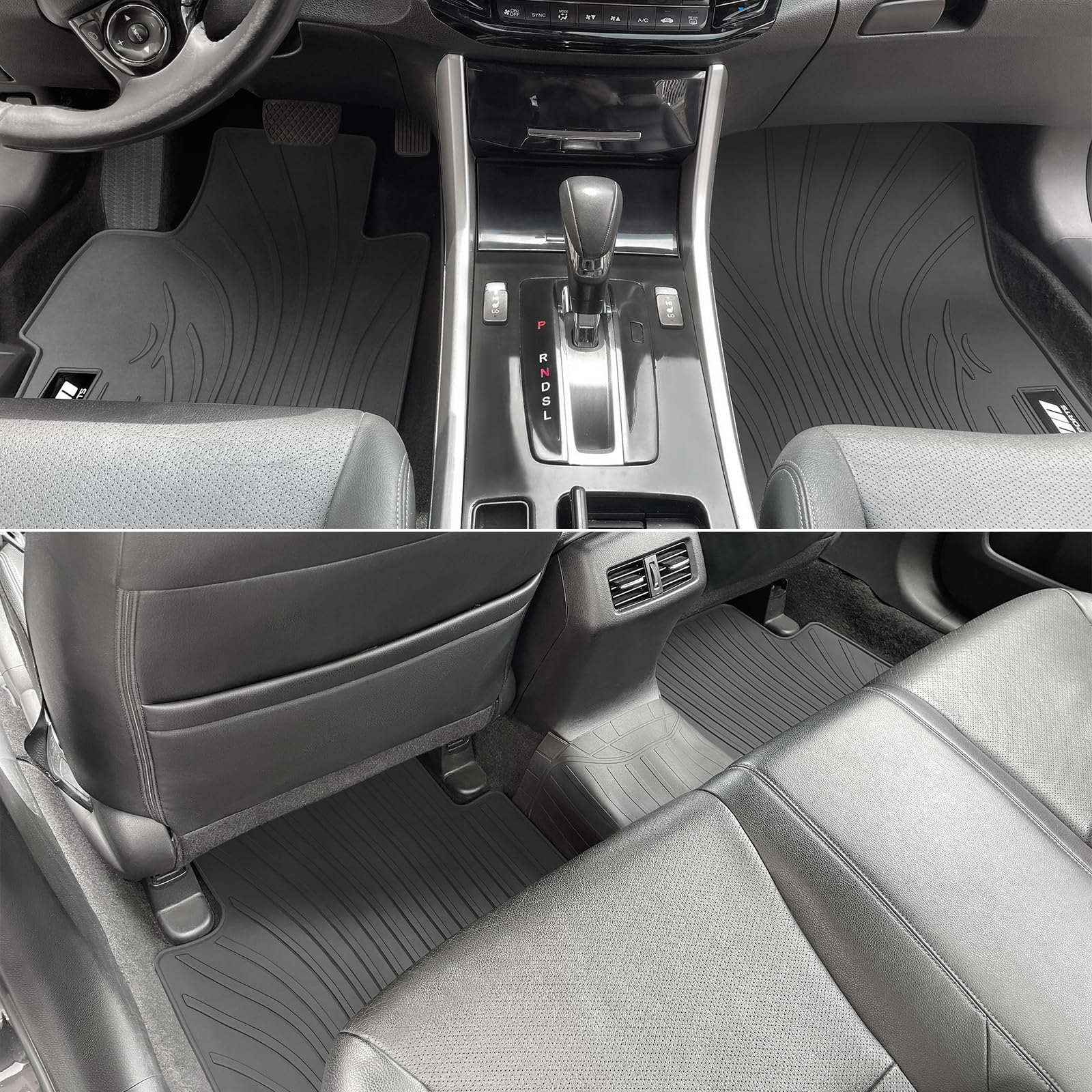 Ikon Motorsports, Floor Mats Compatible With 2013-2017 Honda Accord Sedan 4-Door, Latex Heavy Duty All Weather Season Car Auto F