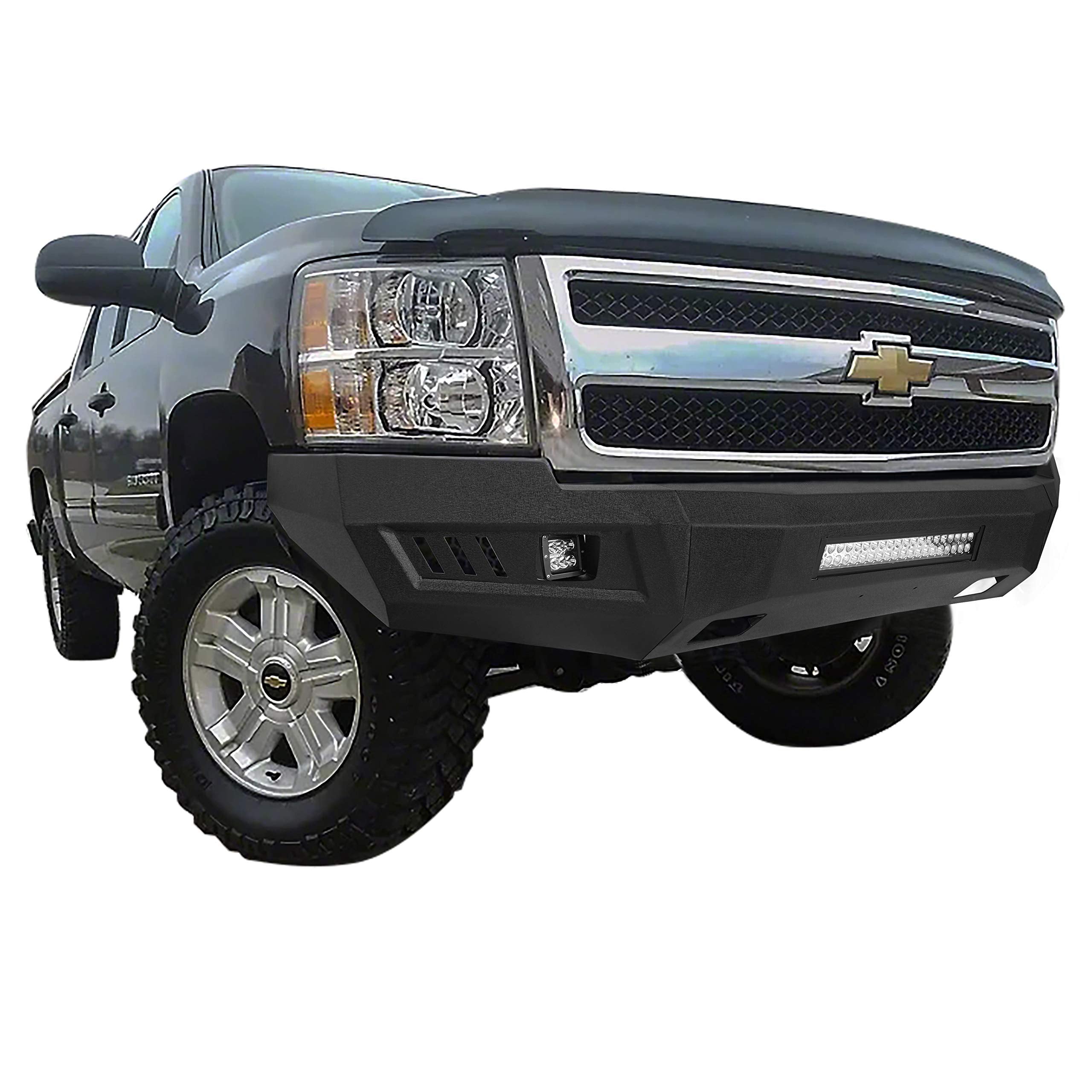 V8 GOD Full Width Front Bumper for Chevy Silverado 1500 (2007-2013) - Black, Carbon Steel, Model GB9021