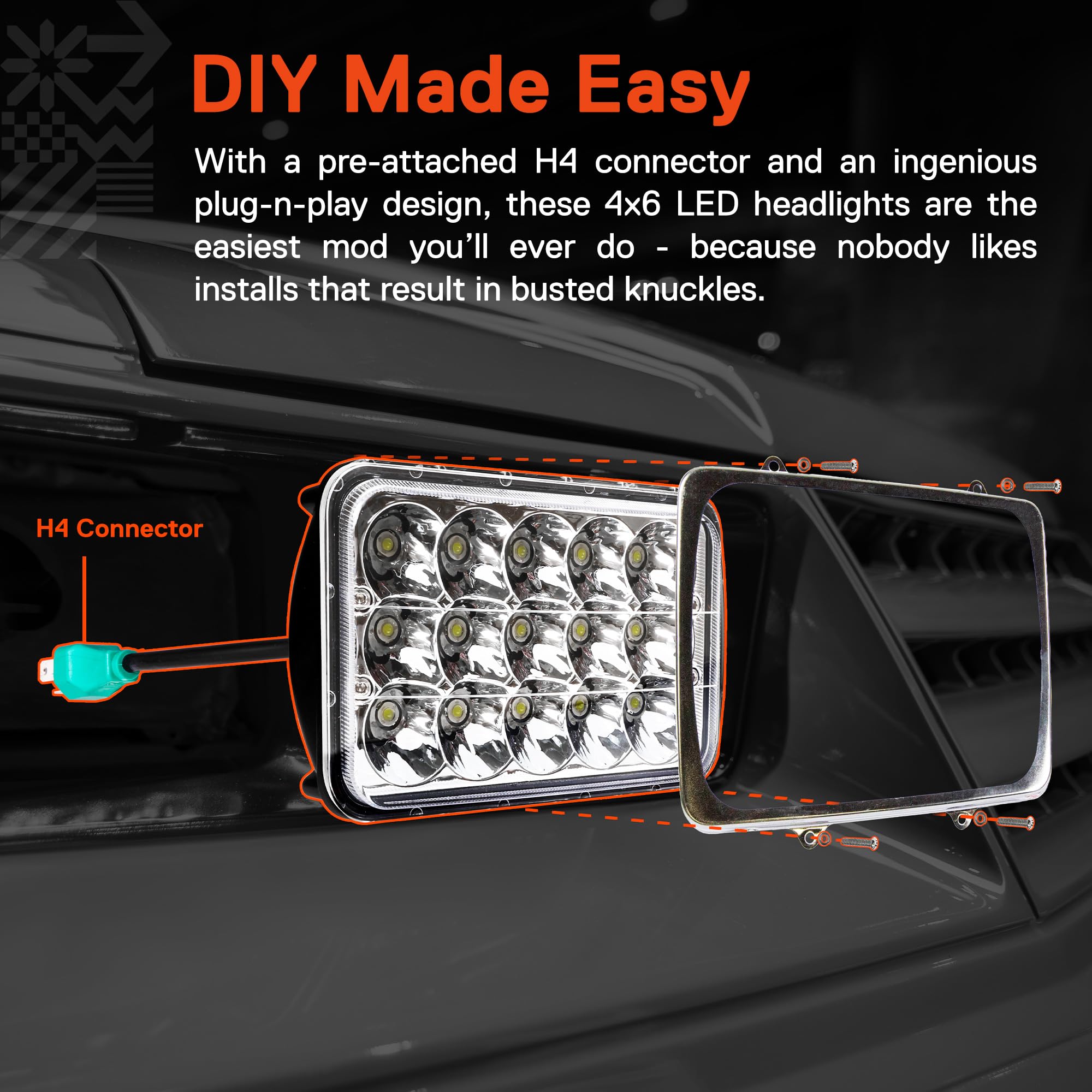 ONLINE LED STORE Chrome LED Headlights Pair - 2pc H4 Sealed Beam for Freightliner Classic XL, Peterbilt 379, Kenworth T600, T800, W900