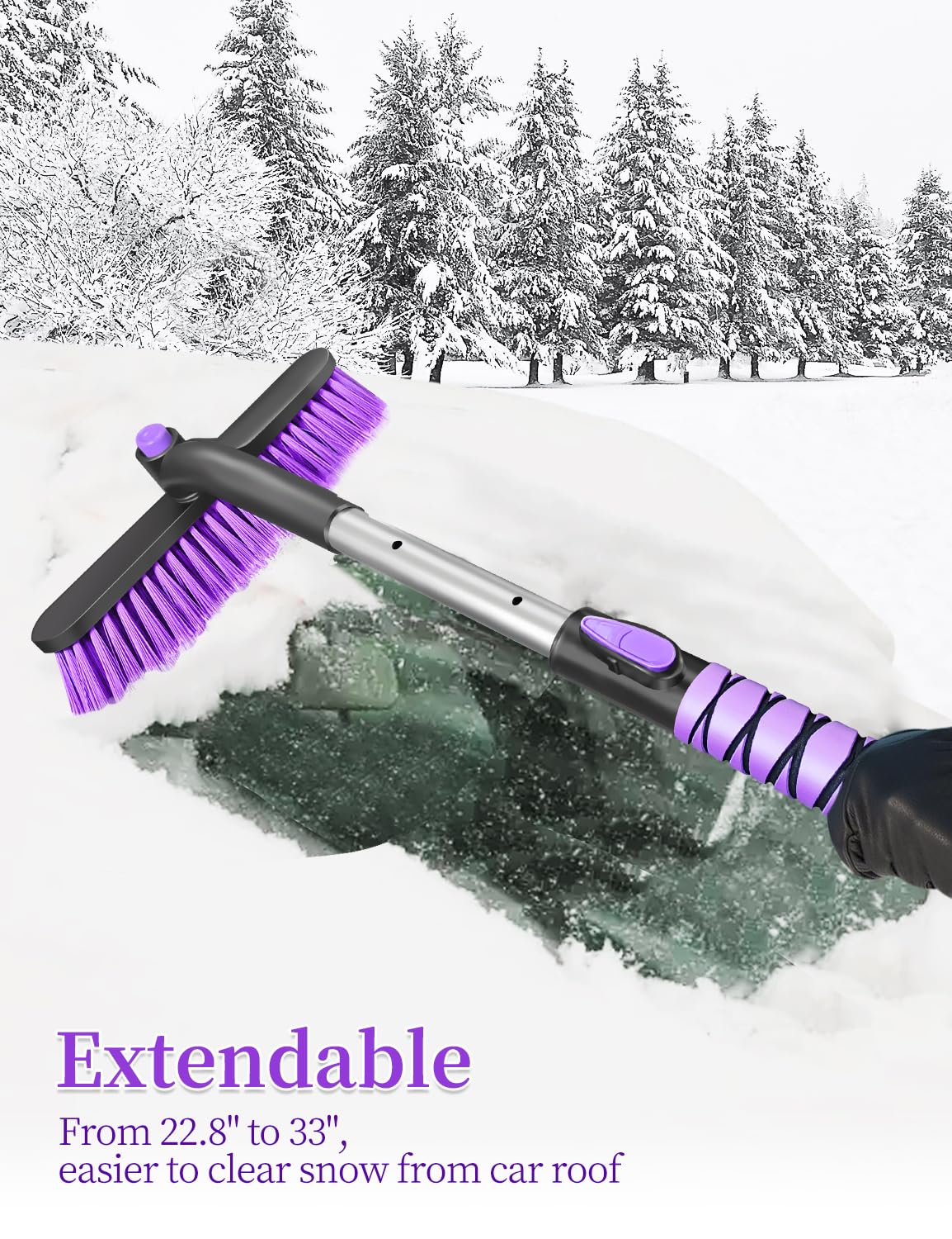 Heeya Ice Scraper With 12.6 Inch Large Brush Head, Extendable Ice Scraper And Snow Brush For Car Windshield Window, Portable Car Scraper Snow Brush For Suv Truck Automobile Vehicle