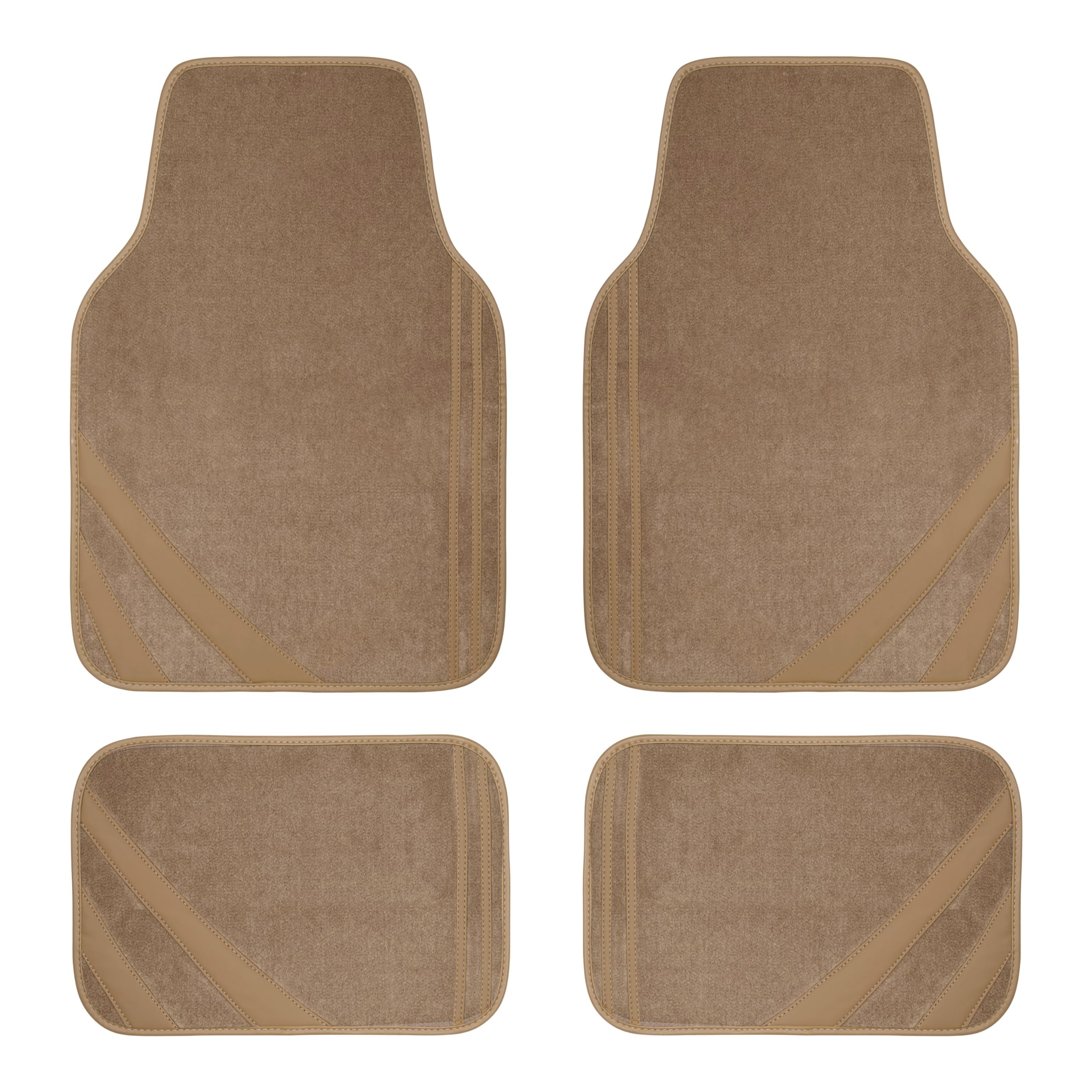 Car Pass Beige Car Floor Mats, Edge Leather Waterproof Car Mats With Double Stitch Line And Anti-Slip Backing Design, Fit 95% Au