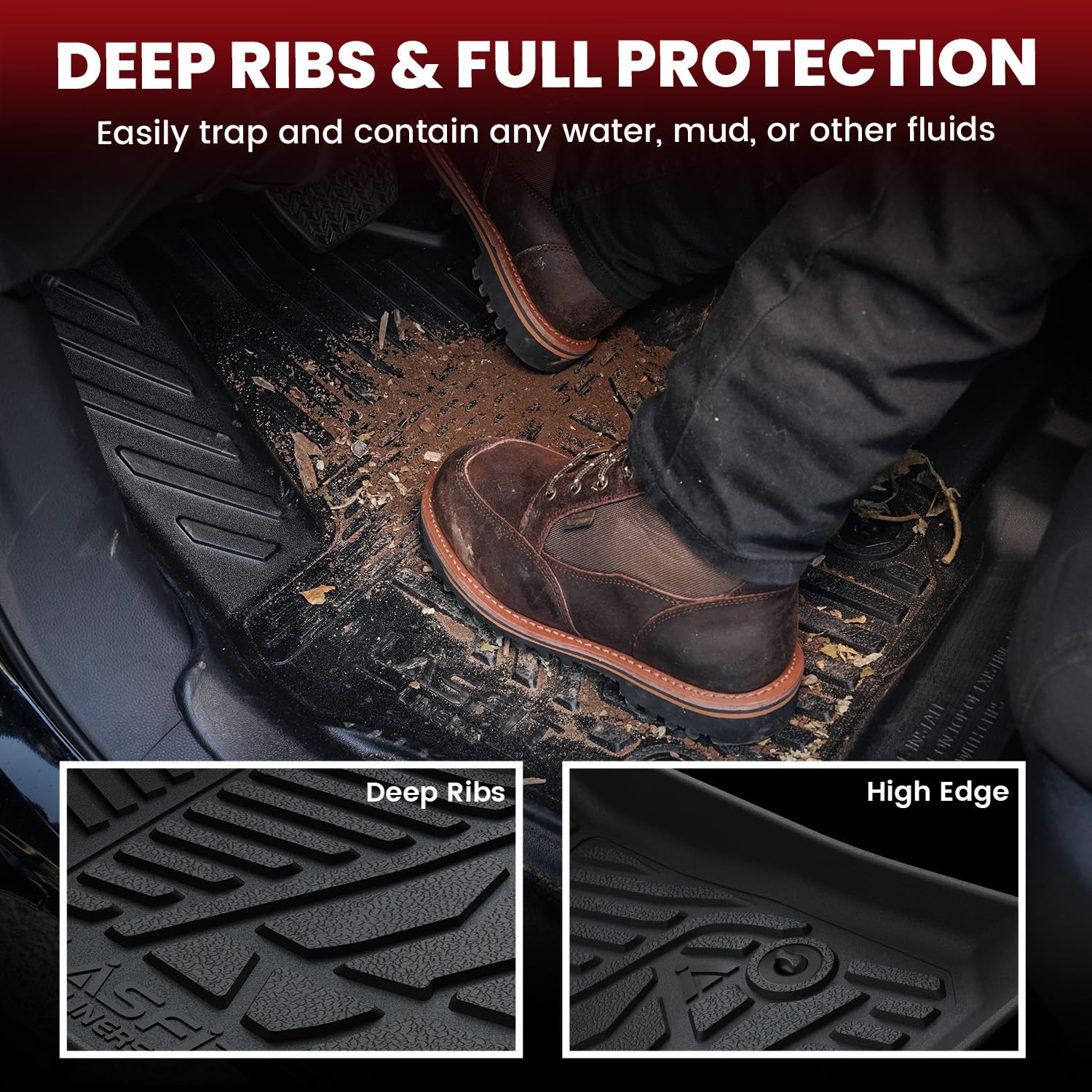Lasfit Floor Mats For Ford F250 F350 2012-2016 Super Duty Crew Cab Without Manual Transfer Case Shifter All Weather Protector Tp