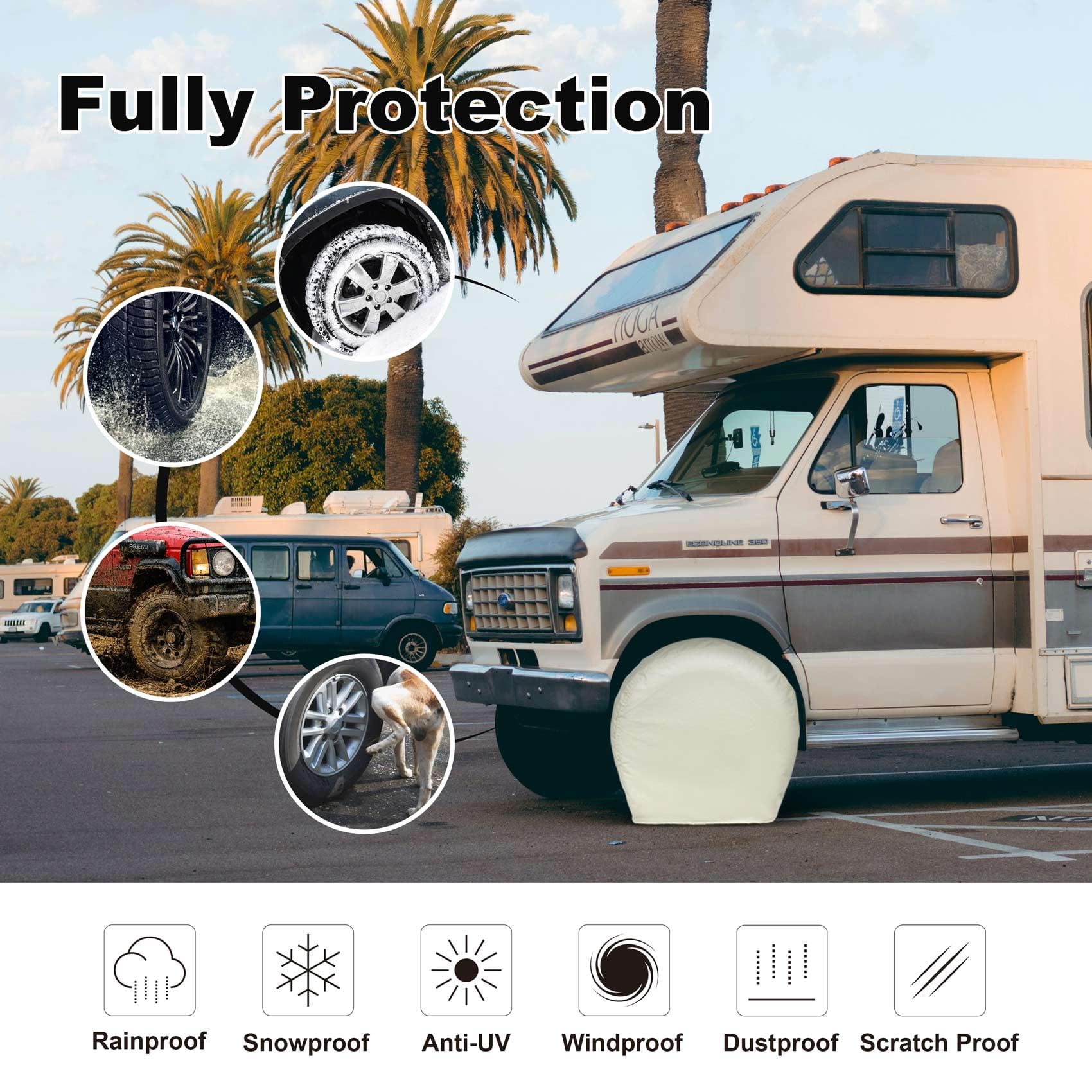 Explore Land Tire Covers 4 Pack - Tough Wheel Protector for Truck, SUV, Trailer, Camper, RV Universal Fits Tire Diameters 26-28.