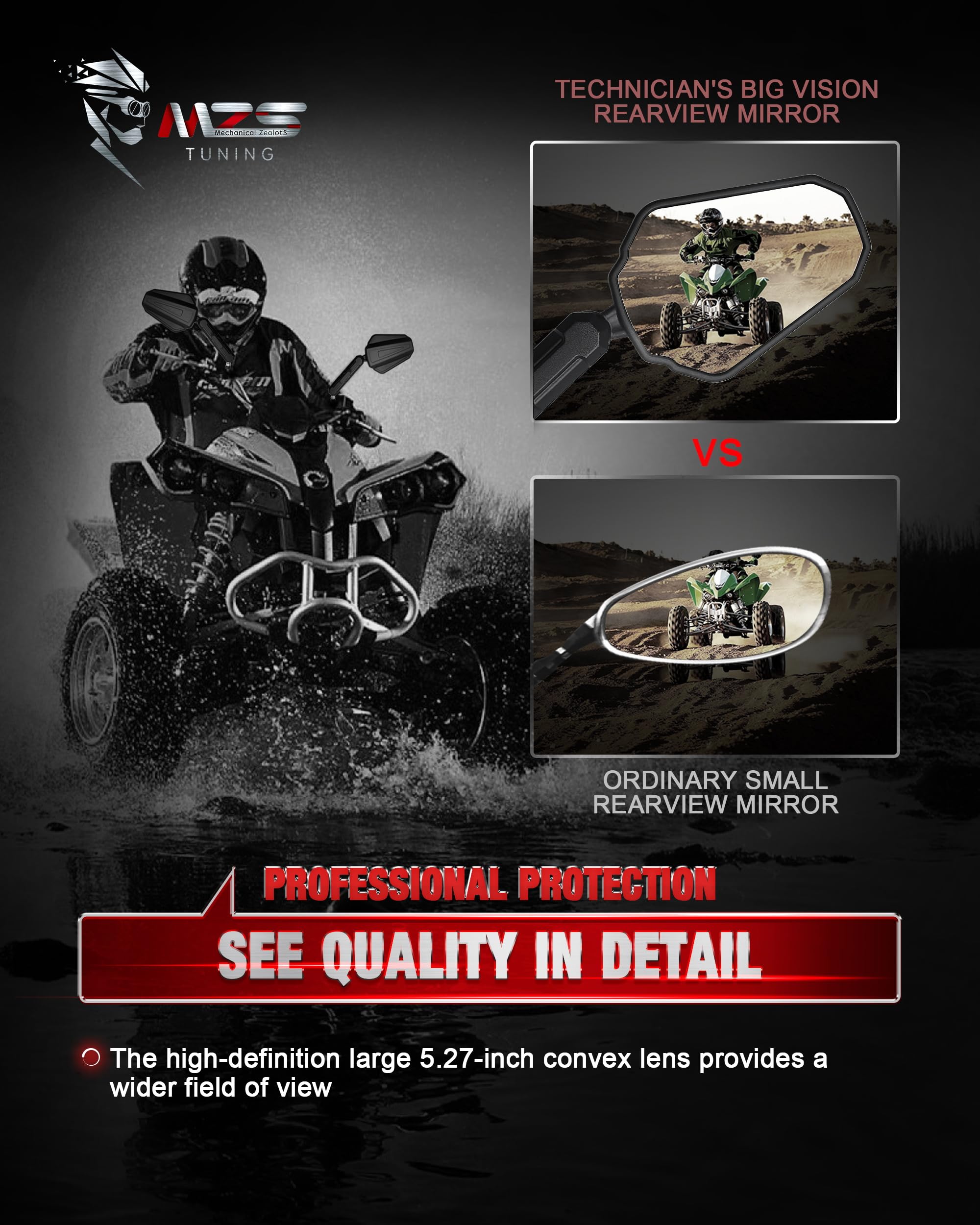 MZS 10MM Motorcycle Mirrors - Foldable Aluminum Side Mirrors, Black, 5.27 x 3.12 inches, Fits 8MM & 10MM Bolt Motorcycles, Dirt Bikes