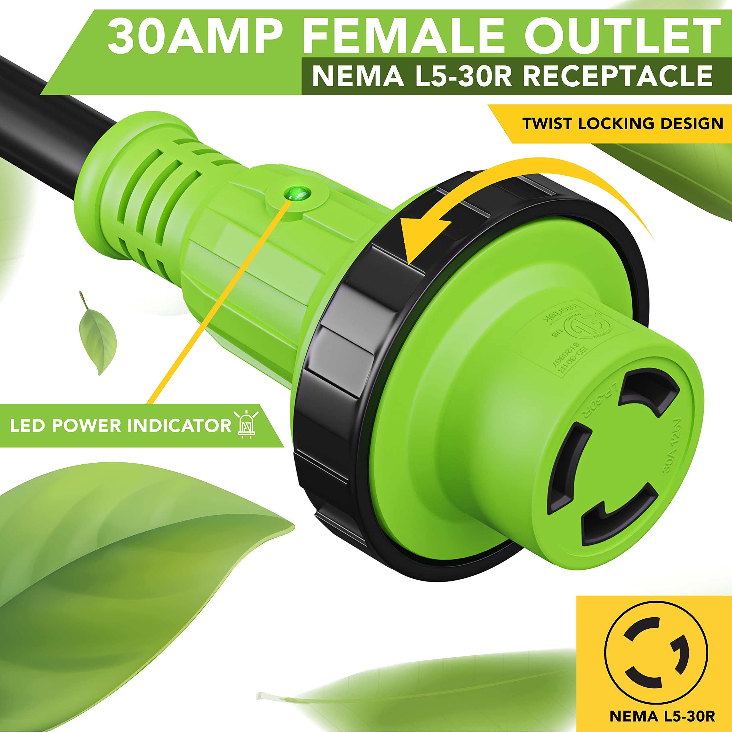 Leisurecords Trailer Dogbone Adapter 15 Amp Male To 30 Amp Female Locking Connector With Led Power Indicator