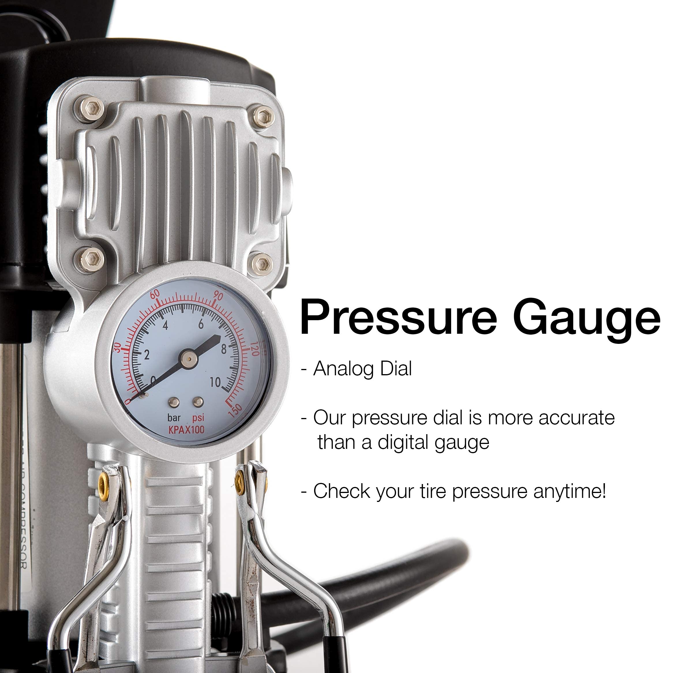 Asani Portable Double Cylinder Air Compressor - 12V Tire Inflator with LED Flashlight, 150 PSI, Heavy-Duty Metal, Model 201