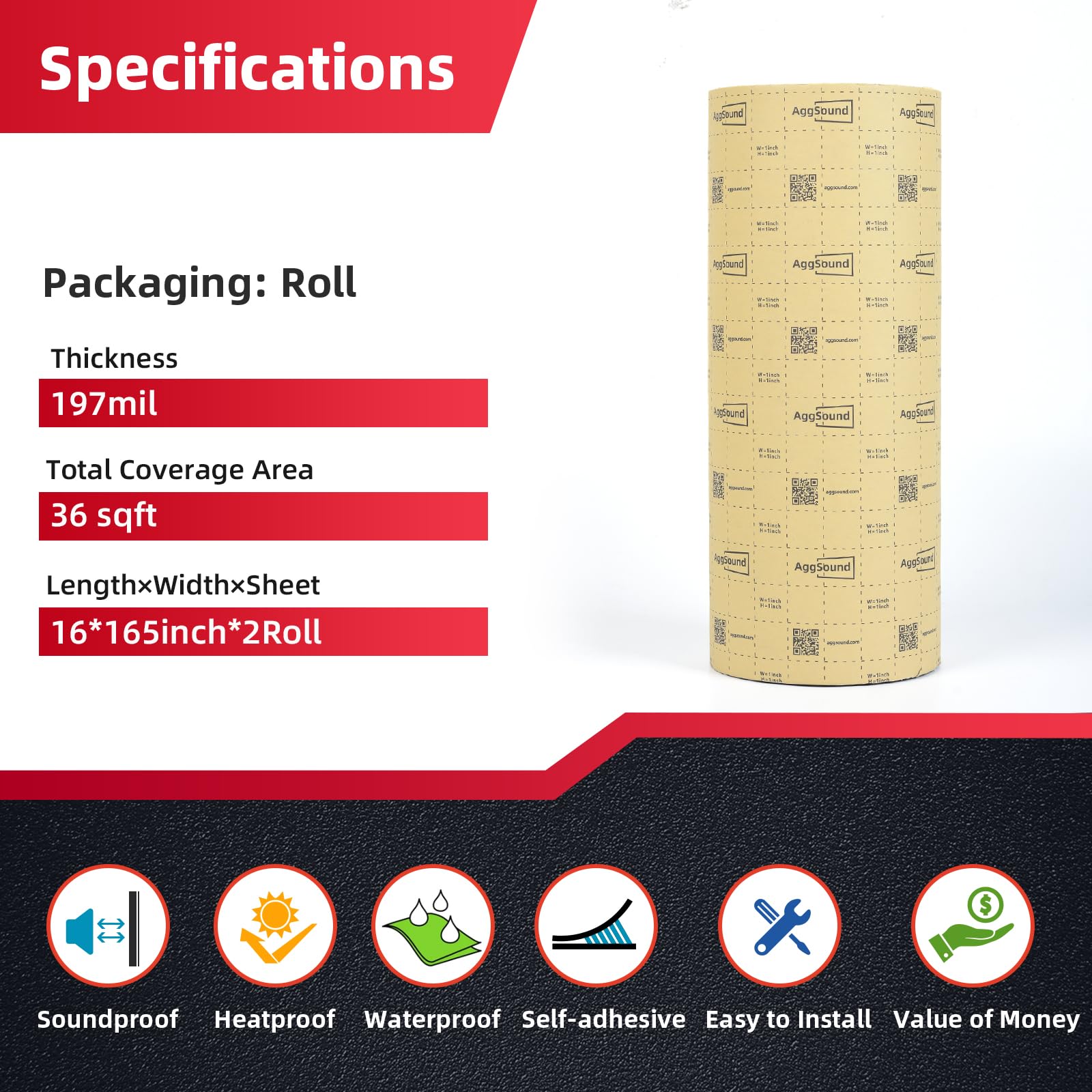 Aggsound 197Mil 36Sqft Thickened Sound Deadener For Cars,Aluminum Foil Foam Noise Deadening Material-Heat Shield Insulation Damp