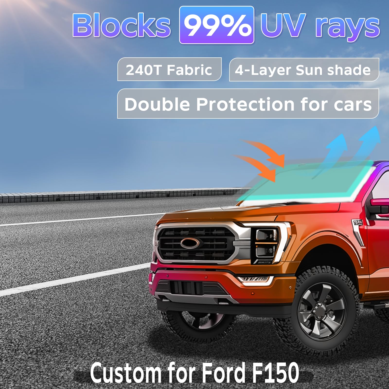 Sun Shade Sunshade For Ford F150 2021-2024 2025 Windshield Cover, F-150 Super Crew Cab,Super Cab,Regular Cab 2-Layers Sun Shield