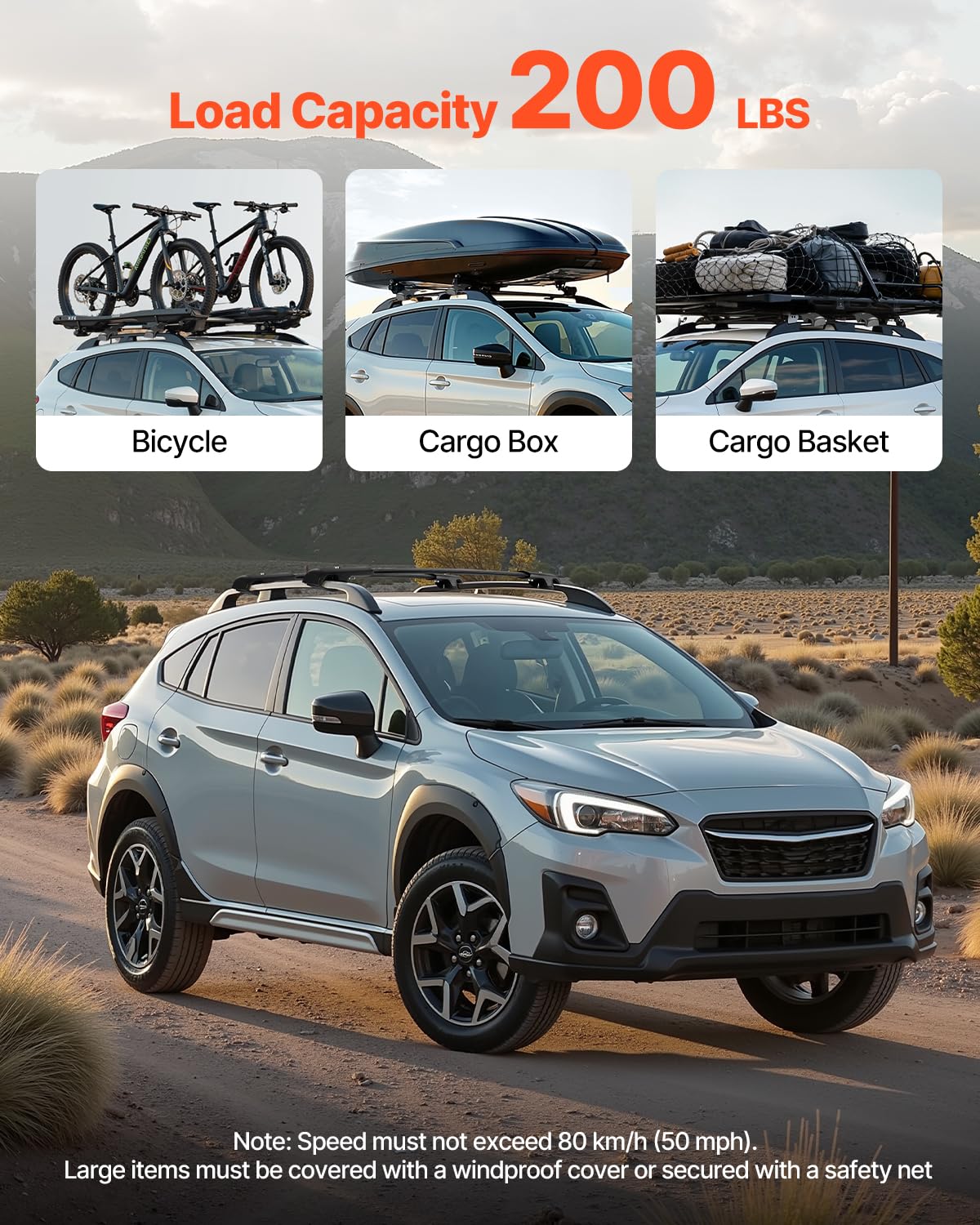 VEVOR Roof Rack Cross Bars, 200 LBS Load Capacity, Compatible with Subaru Crosstrek 2018-2024, Heavy Duty Aluminum Crossbar Rack