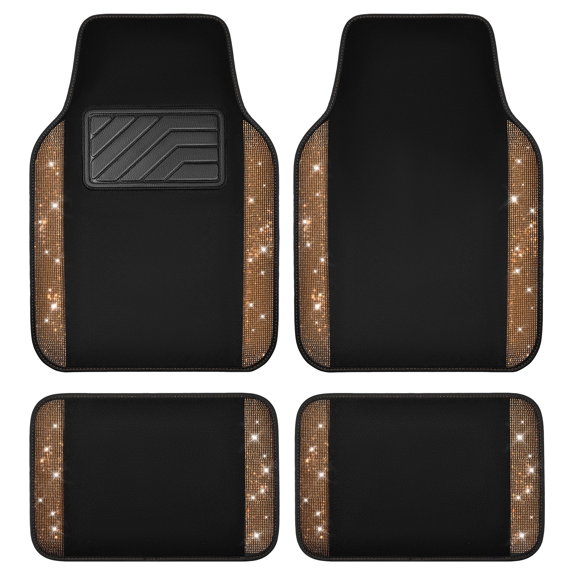 Car Pass Bling Diamond Car Floor Mats, Shining Rhinestone Carpet Sparkly Glitter Crystal With Anti-Slip Pvc Heel Pad Waterproof 