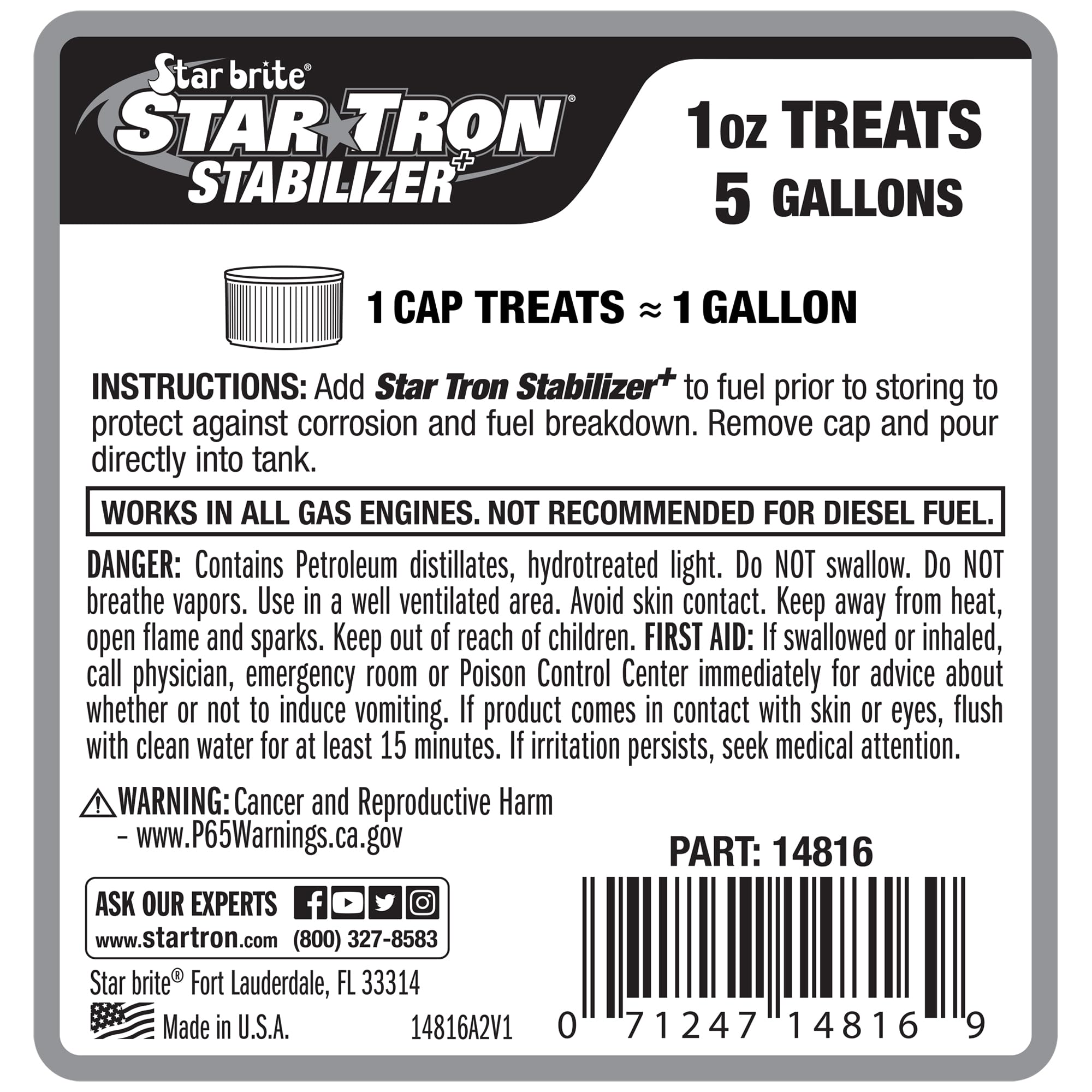 Star Tron Stabilizer+ Fuel Storage With Corrosion Protection - Treats 80 Gallons Of Gas - 16 Oz (14816)