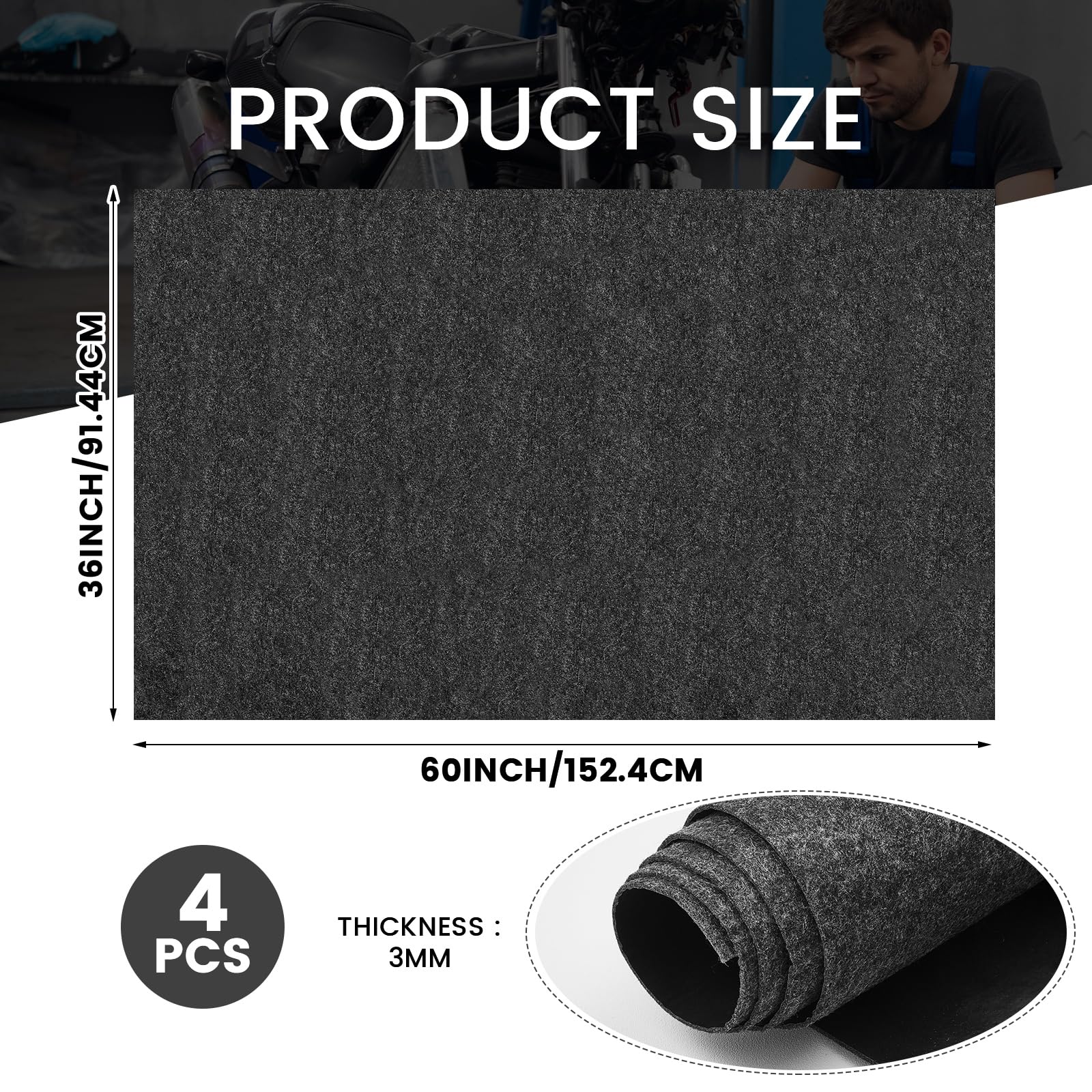 Datanly 4 Pcs 36 X 60 Inch Oil Spill Mat For Driveway Garage Under Car Leaks Absorbent Oil Pad, Black Rubber Mat Garage Floor Pr