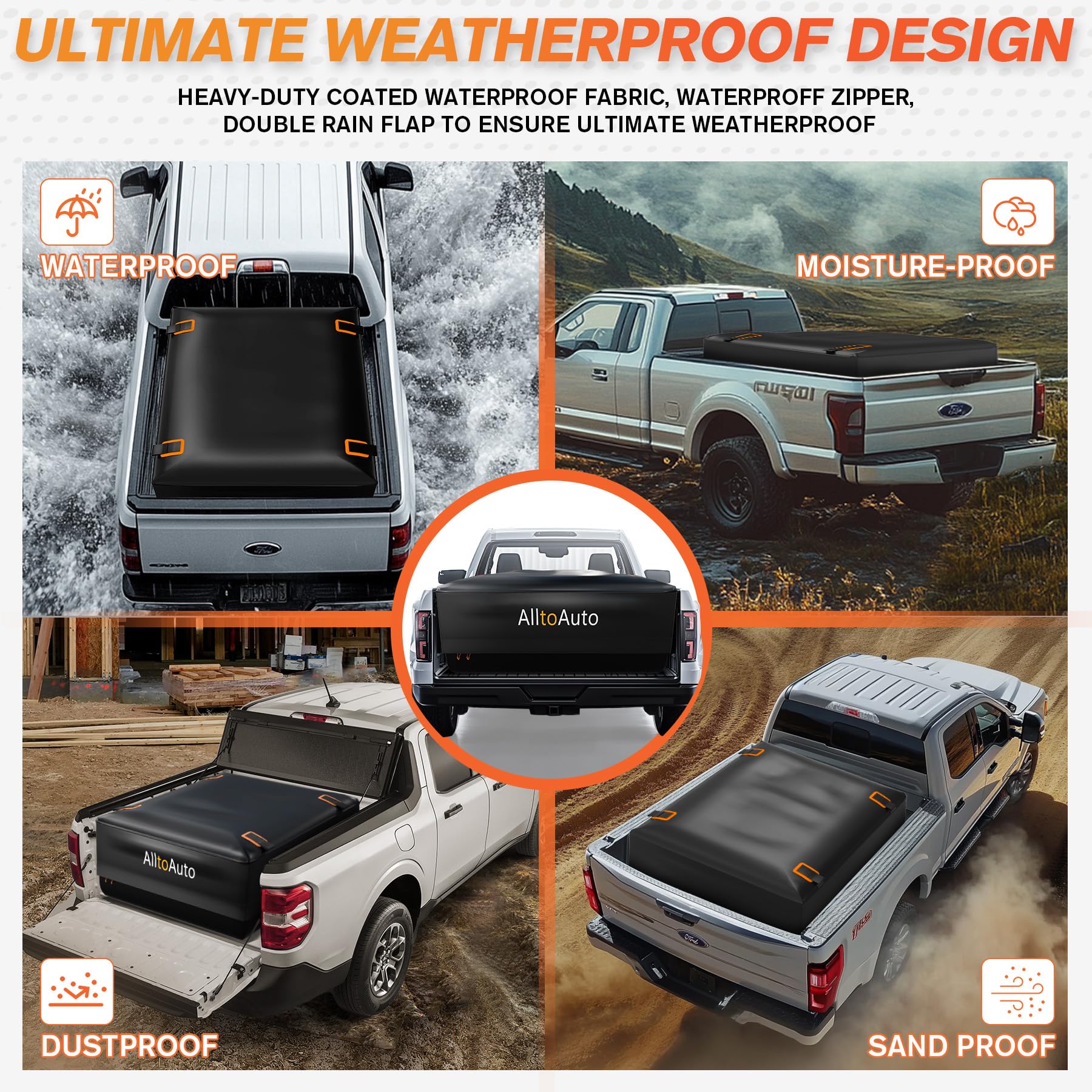 AlltoAuto Truck Bed Cargo Bag - 26 CU FT, Waterproof Heavy Duty PVC, Fits Any Truck, Black & Orange
