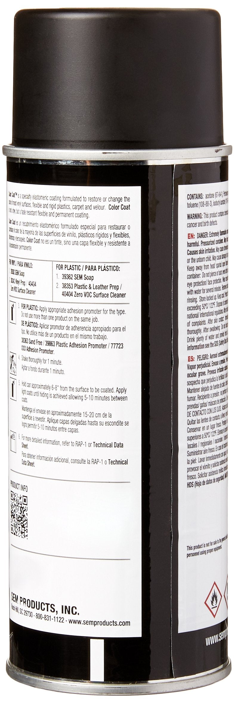 SEM Satin Black Color Coat Spray - 12 oz. Vinyl Paint, Model 15243