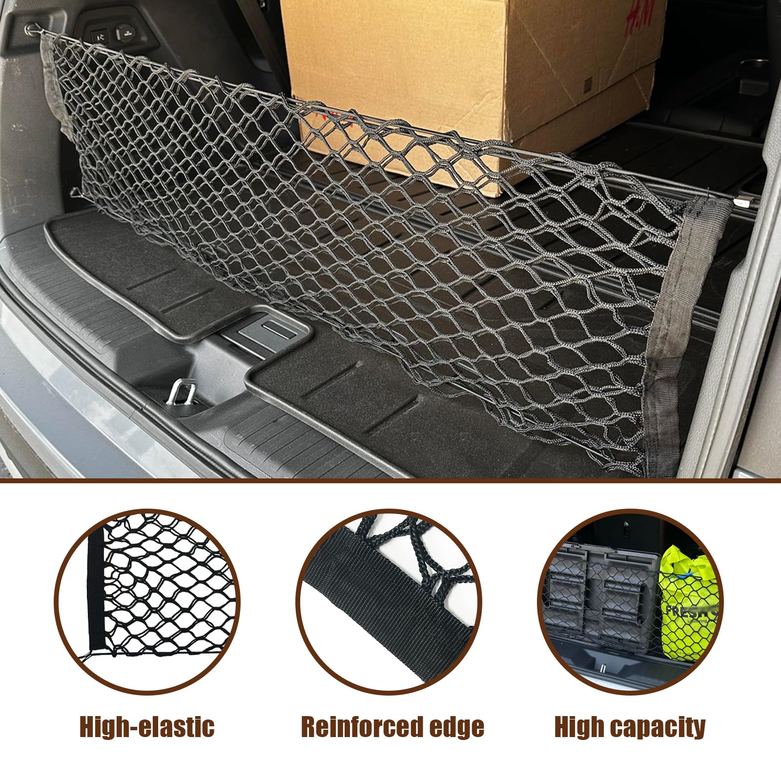 Muslogy Rear Trunk Cargo Net Organizer for Honda Pilot 2023+ | Stretchable Elastic Mesh | Black | Model MUS-PILOTCN