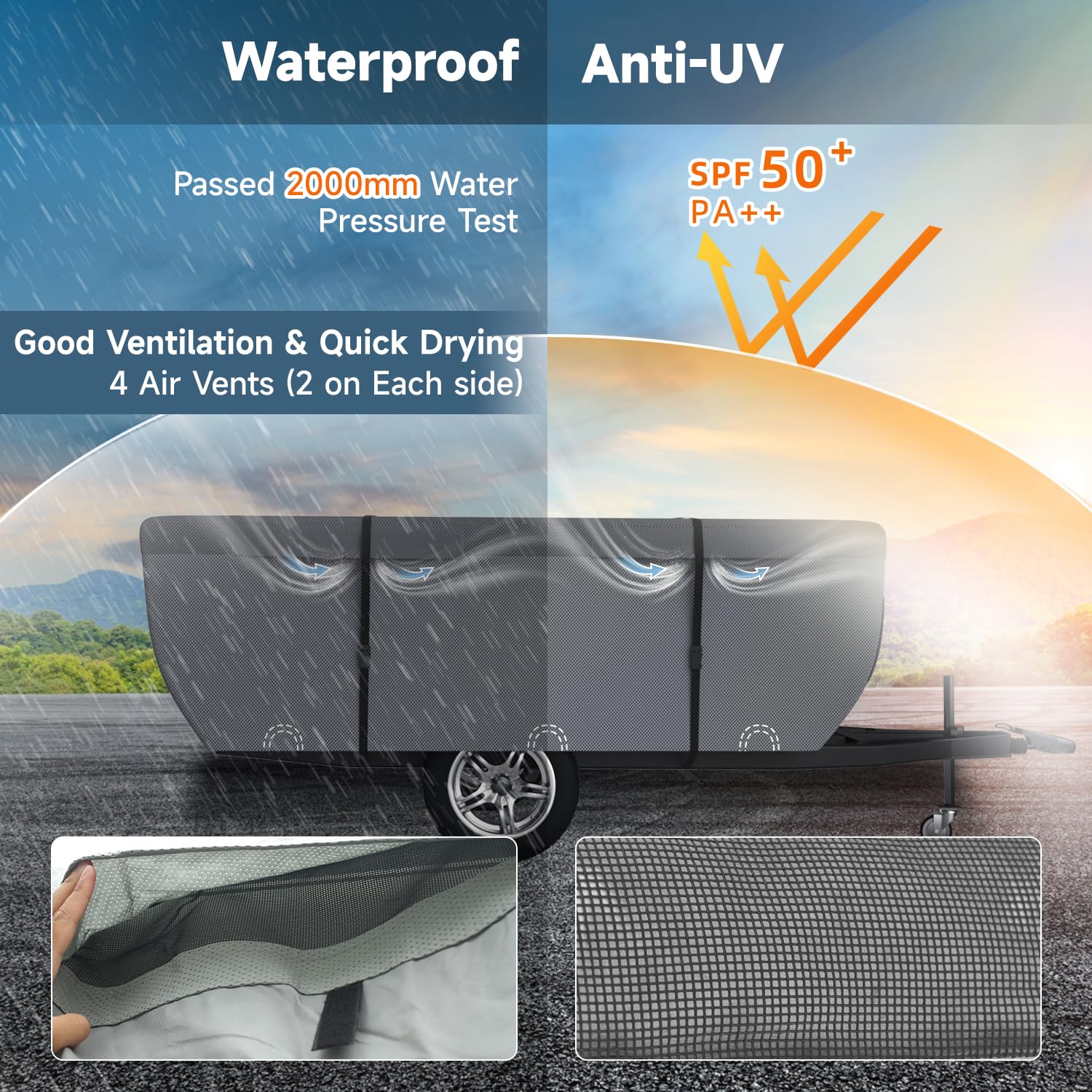 Vinpatio Pop Up Camper Cover, Folding Camper Tent Trailer Cover Fits 14'-16' Trailers, Waterproof & Anti-Uv Pop-Up Camper Cover