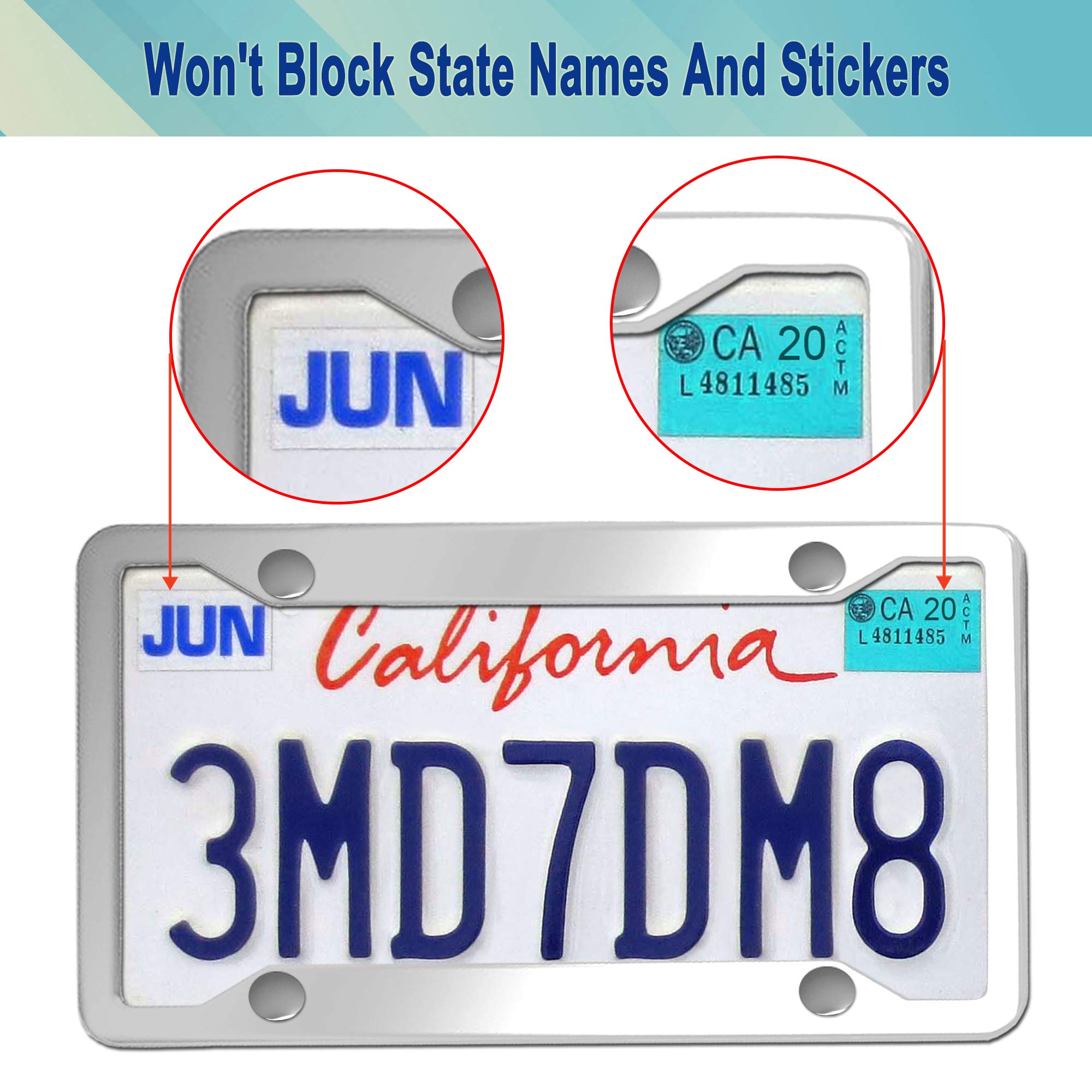 YoUoY Stainless Steel License Plate Frame - 2 Pack, Chrome Caps, Heavy Duty, Rustproof Car Tag Cover