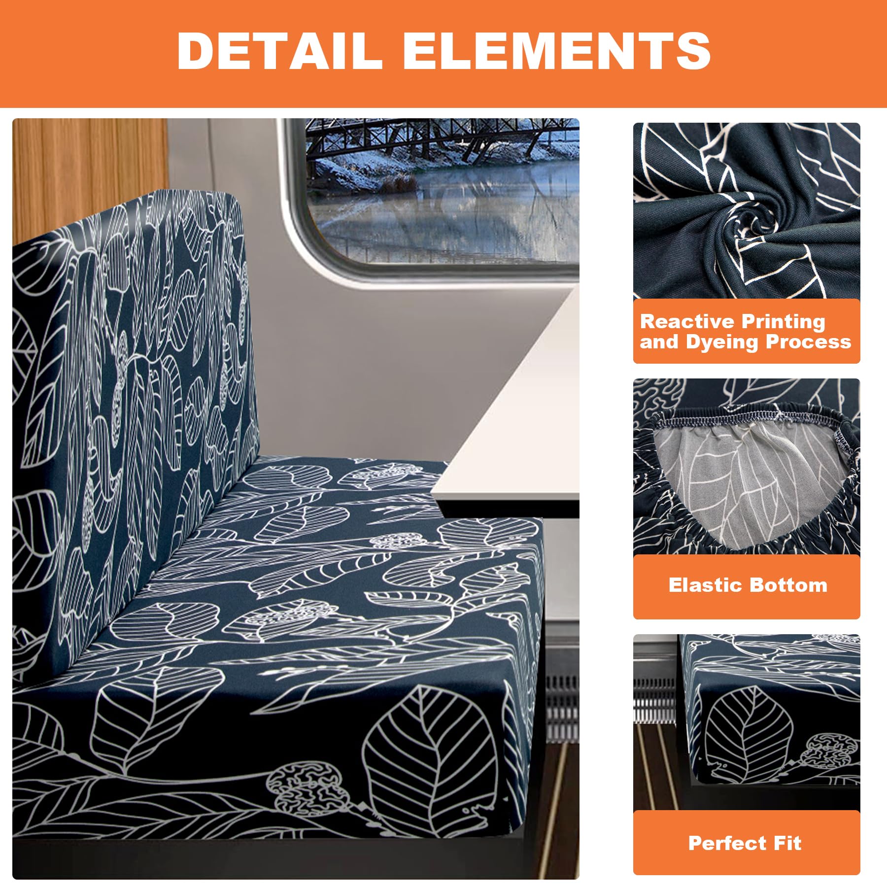 Fuangui Rv Dinette Cushion Covers Stretch Camper Booth Seats Replacement Washable Sofa Furniture Protector (A2, 1 Bench & 1 Back