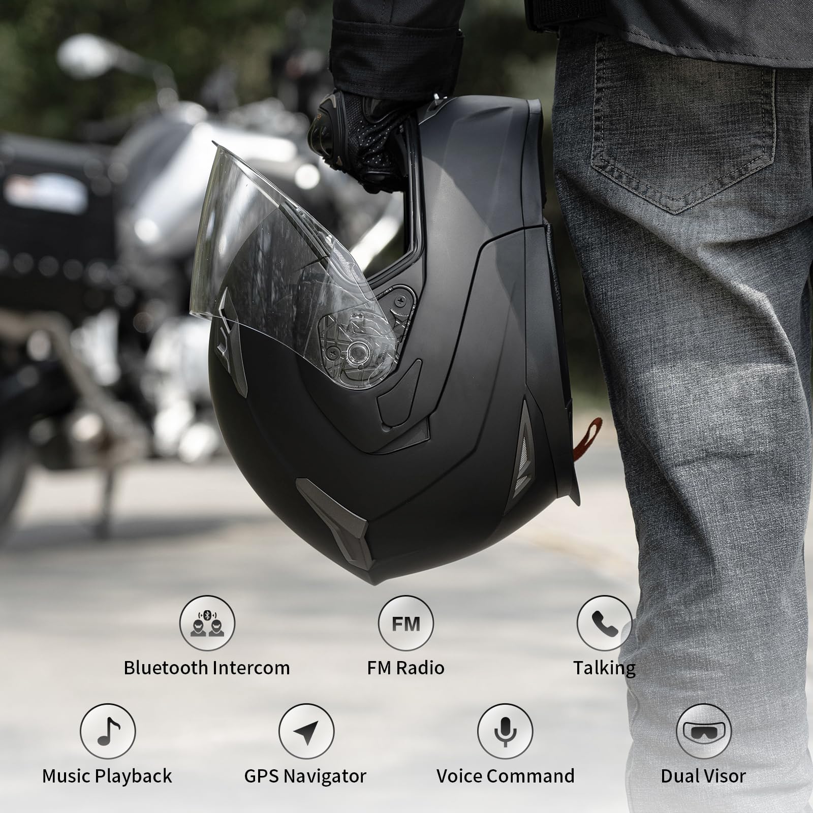 FreedConn Motorcycle Helmet Bluetooth 5.0, EPS, X-Large, White, Model 953, DOT Approved, Dual Visor, MP3 for Adults Men Women