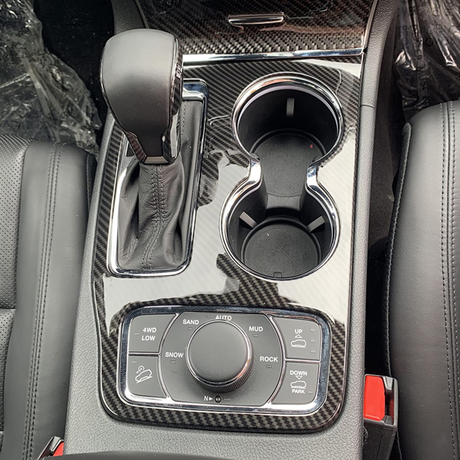 Yoctm For Jeep Grand Cherokee 2016 2017 2018 2019 2020 2021 Interior Accessories Gear Shift Cup Holder Cover Real Carbon Fiber Cup Holder Center Console Trim